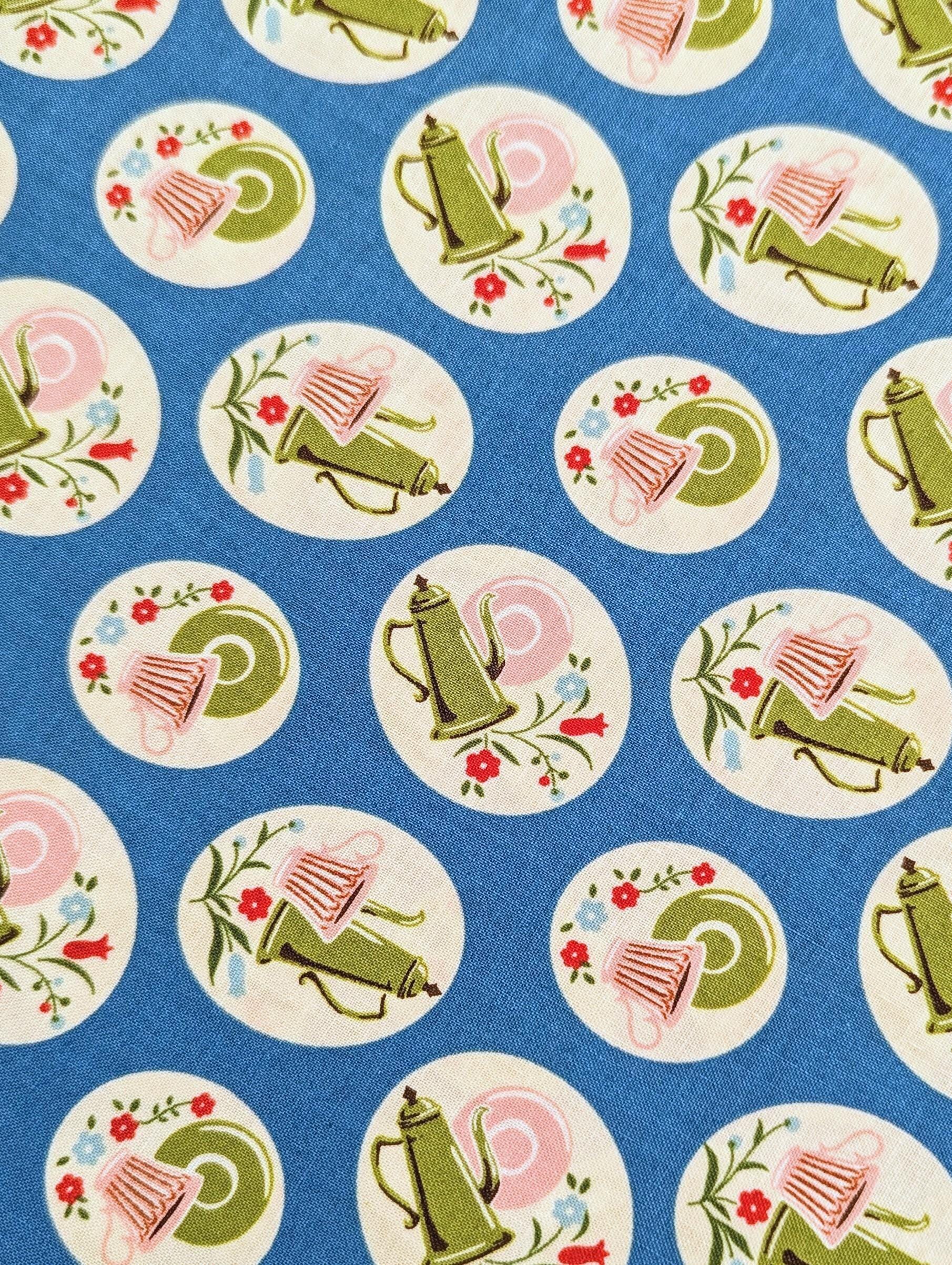 Kei - Tea Time and Flowers Cotton Fabric - Blue