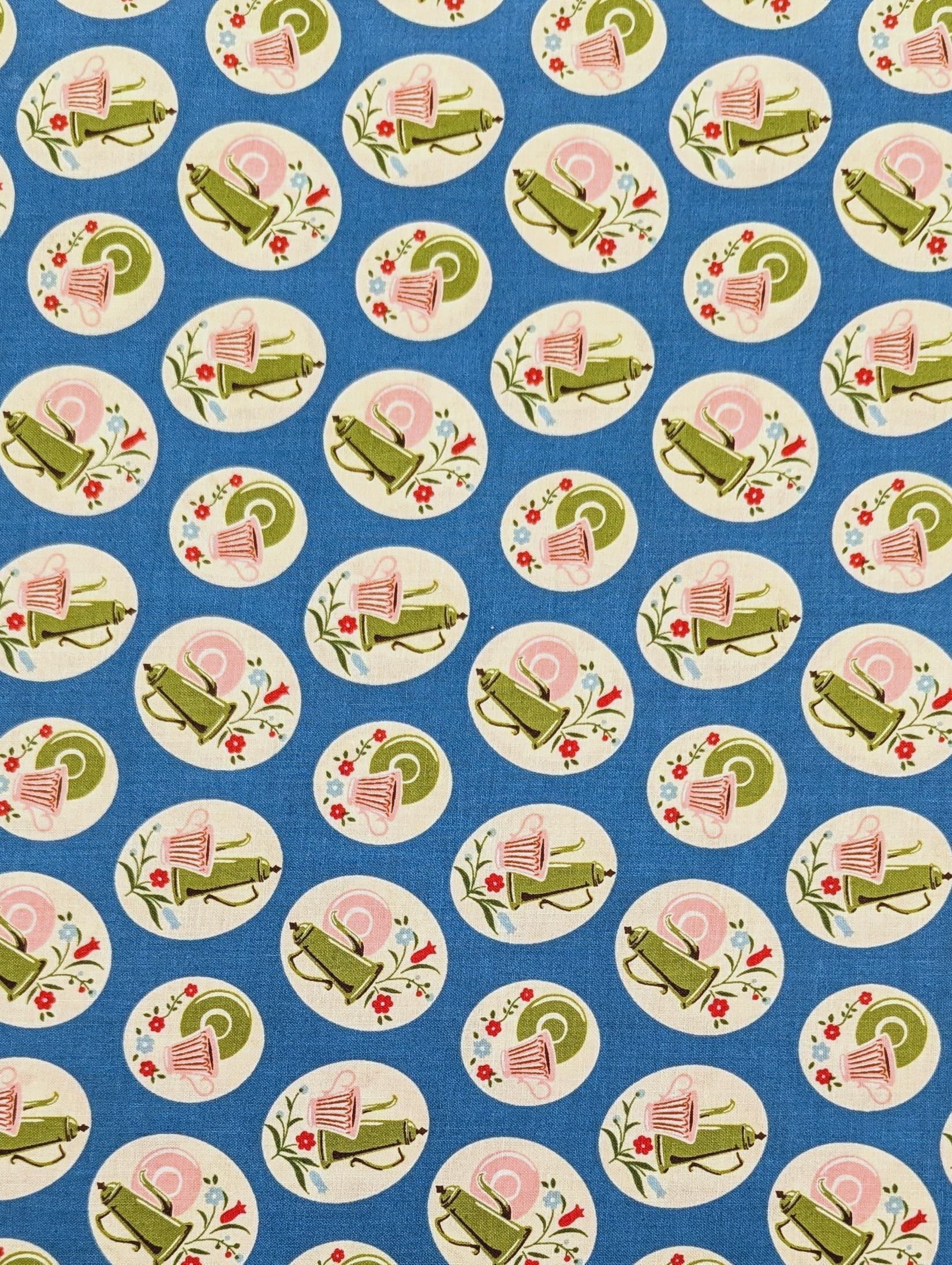 Kei - Tea Time and Flowers Cotton Fabric - Blue