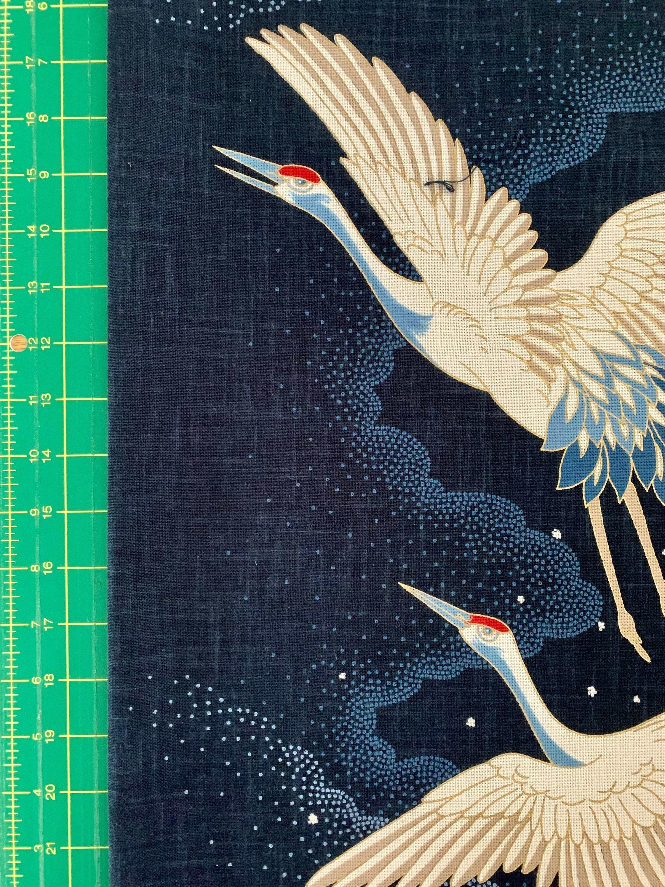 Kurenai - Cranes Japanese Noren Panel - Blue