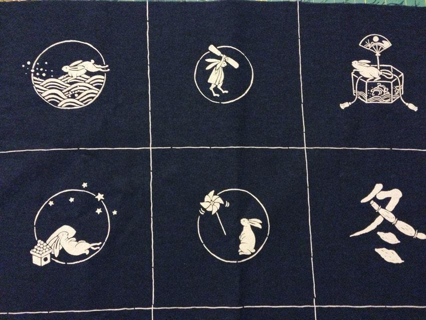 Kurenai - Four Seasons Usagi Rabbit Cotton Panel - Navy or Black
