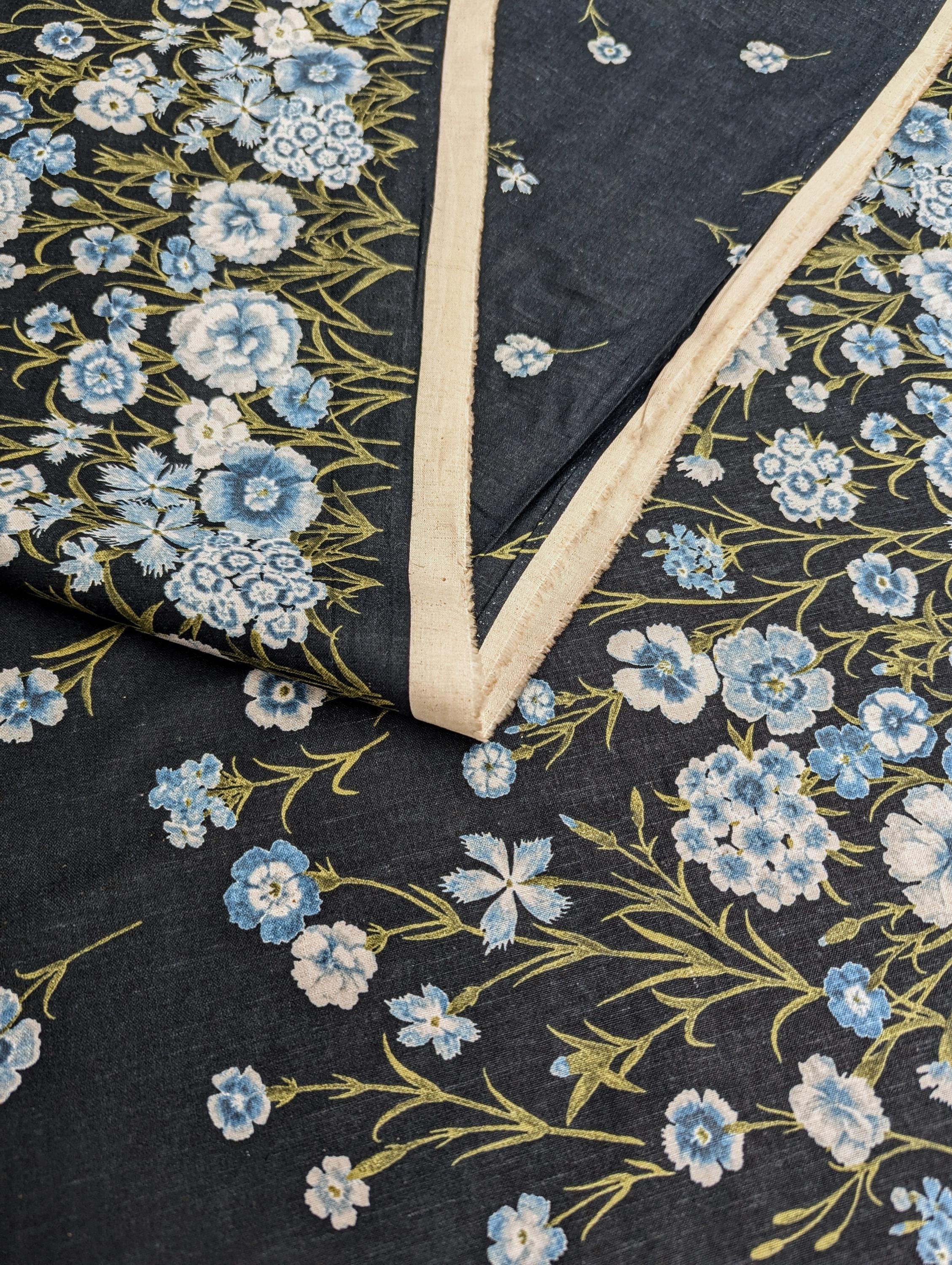 Koizumi - Summer Meadows Panel Momen-T Cotton/Linen Fabric - Dark Blue