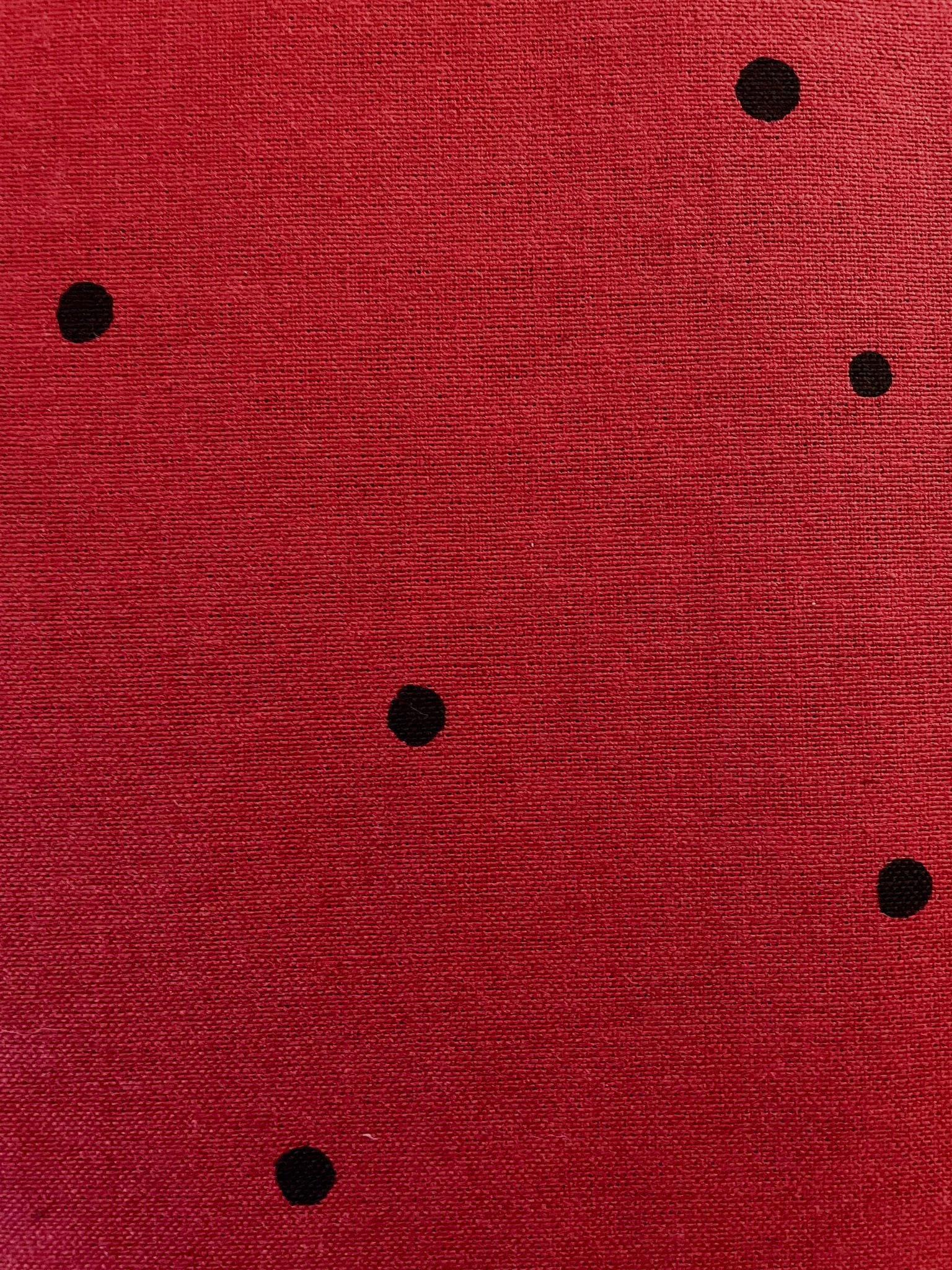 Orimono Imports - Playful Cat and Kitten with Stripes and Dots Fabric Panel - Red