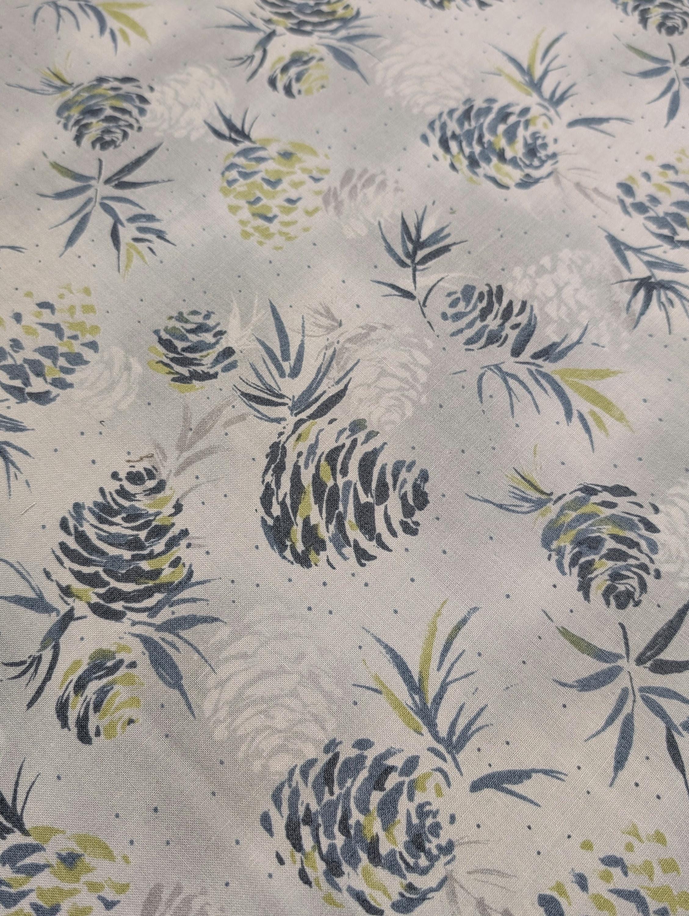 Vancet - Watercolor Pinecones Cotton Taupe - Light Blue