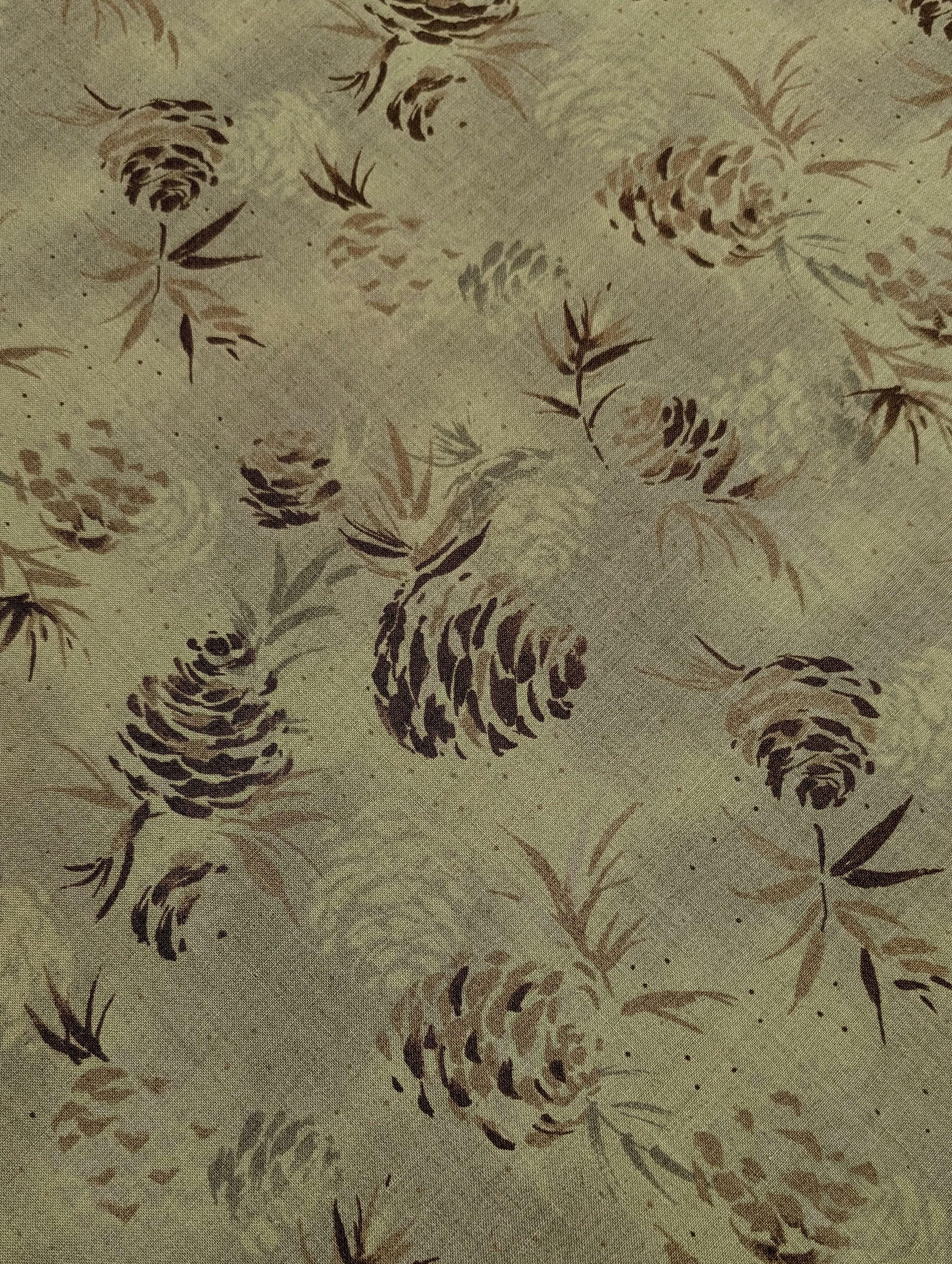 Vancet - Watercolor Pinecones Cotton Taupe - Green