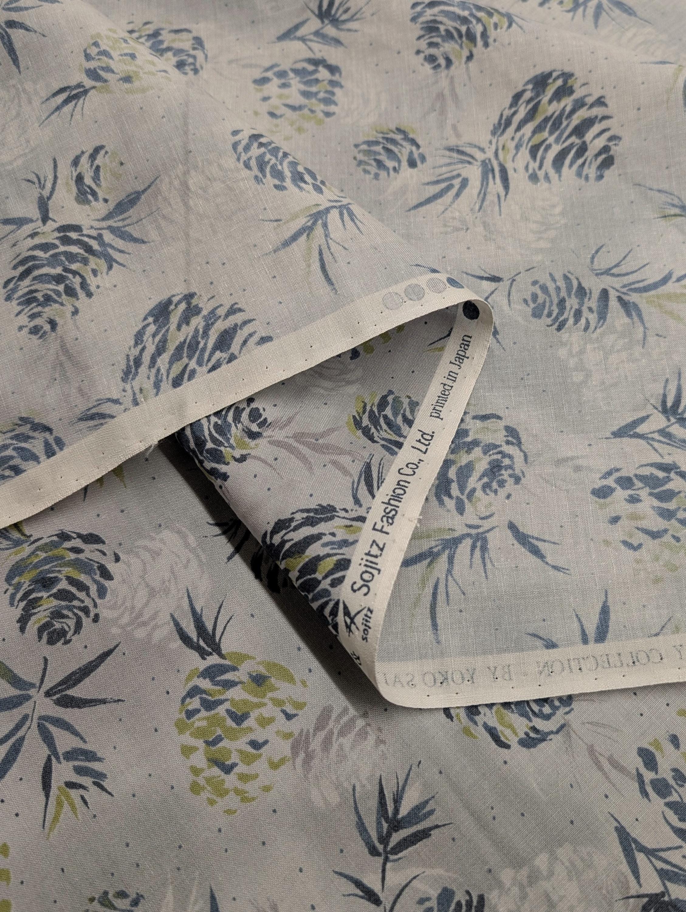 Vancet - Watercolor Pinecones Cotton Taupe - Light Blue