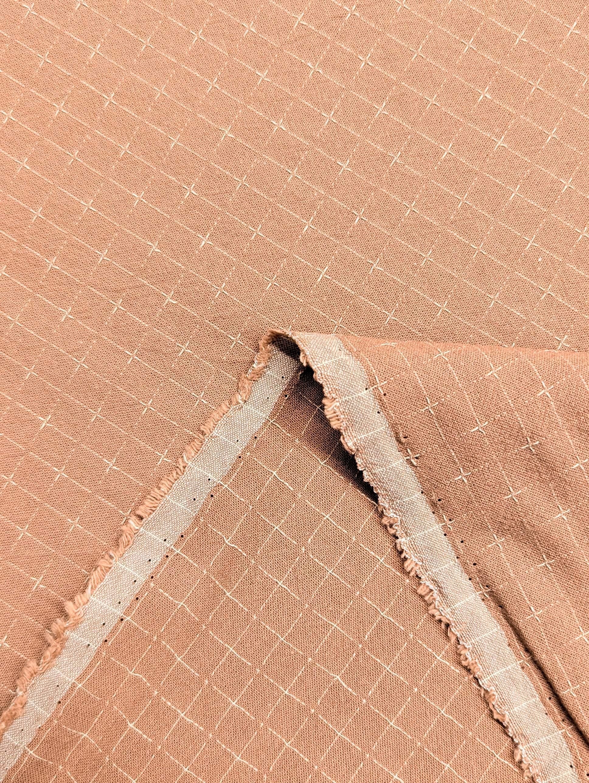 Japanese yarn dyed gridded stitches cotton fabric 4547-355 coral pink