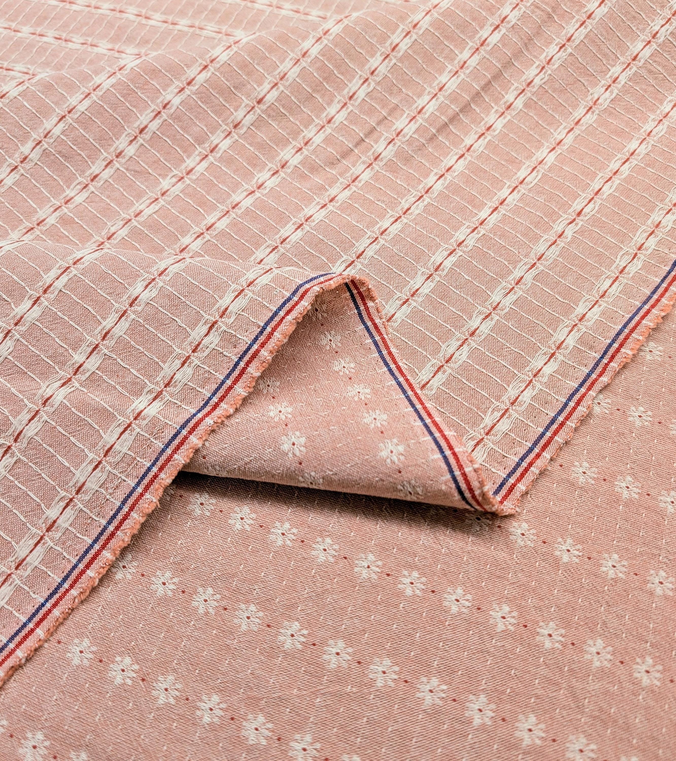Textile Pantry - Junko Matsuda Yarn Dyed Daisy Stripes Cotton Fabric - Pink