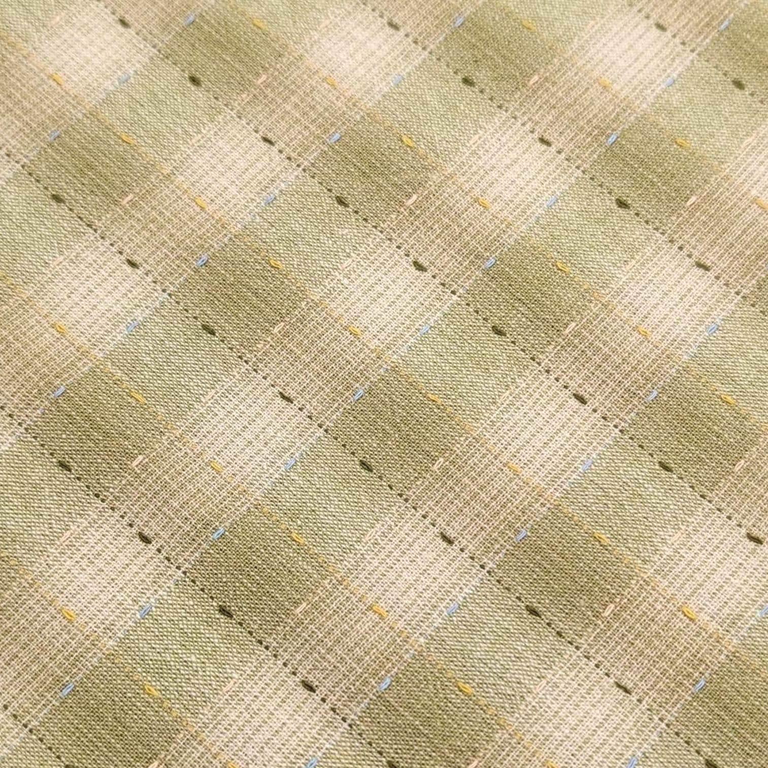 NEW Dotted textured gingham Japanese yarn dyed cotton taupe fabric SY10633S D green