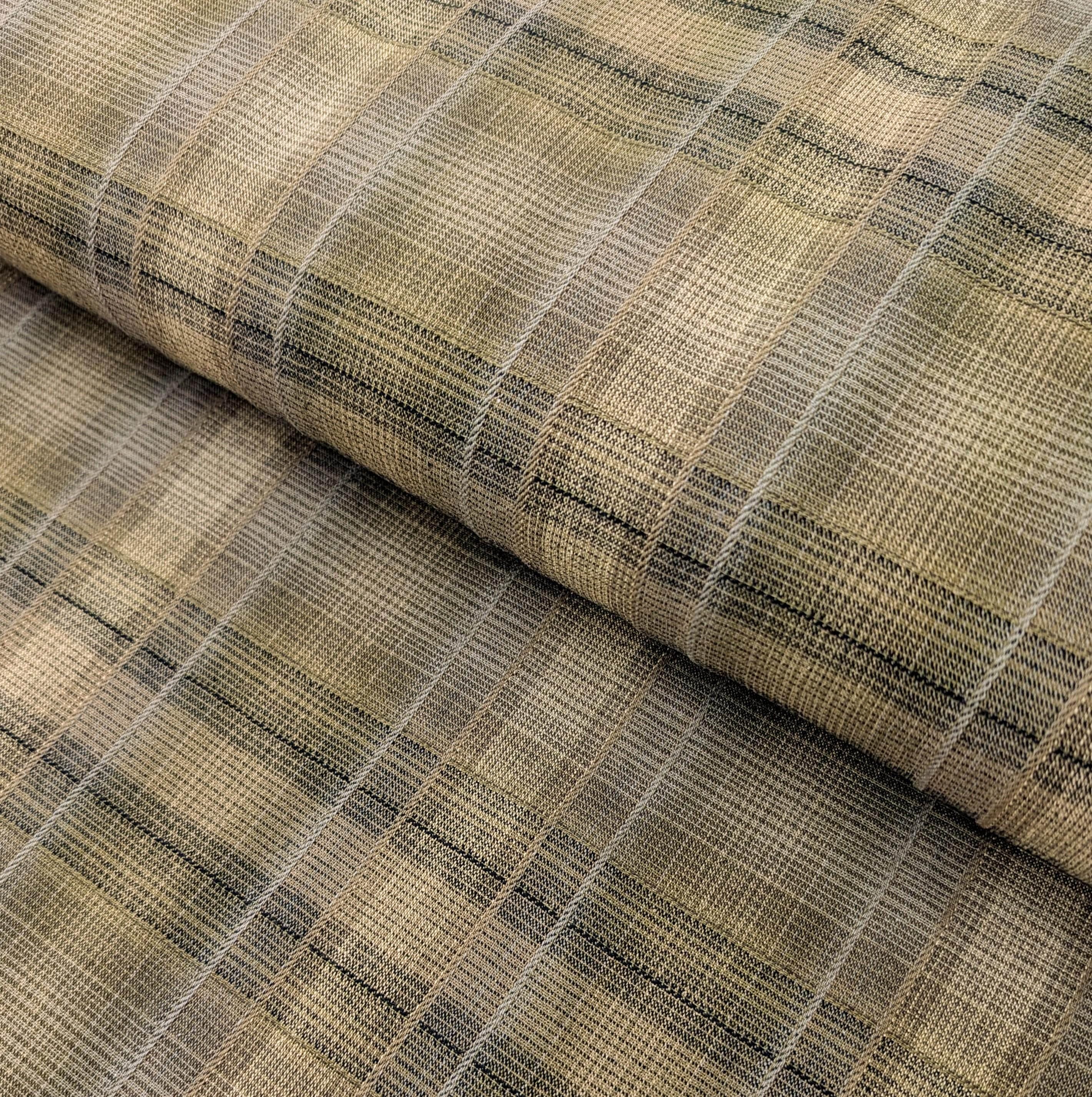 Cosmo plaid Japanese yarn dyed cotton taupe fabric AY77000-4 C green & gray