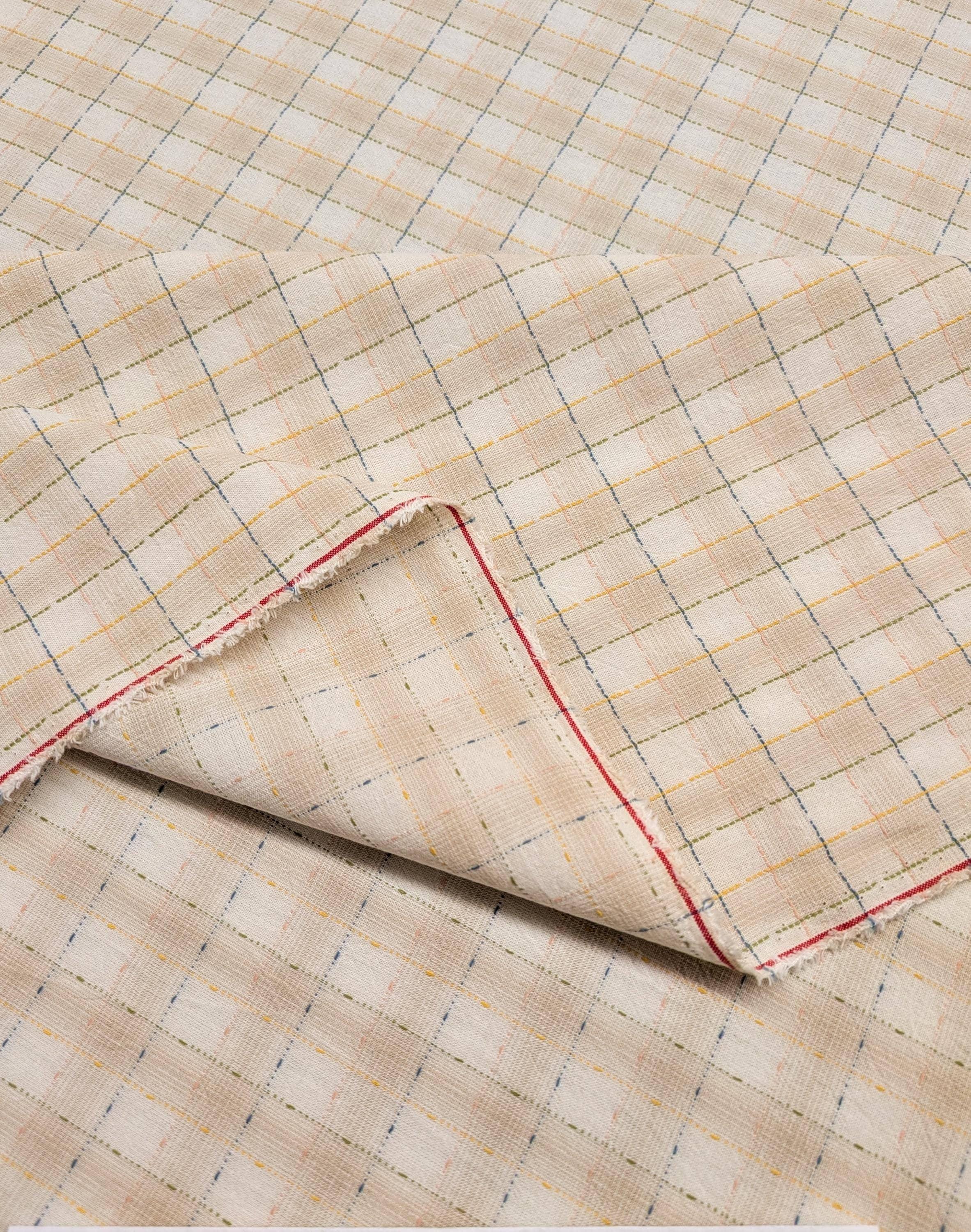 NEW Dotted textured gingham Japanese yarn dyed cotton taupe fabric SY10633S A beige
