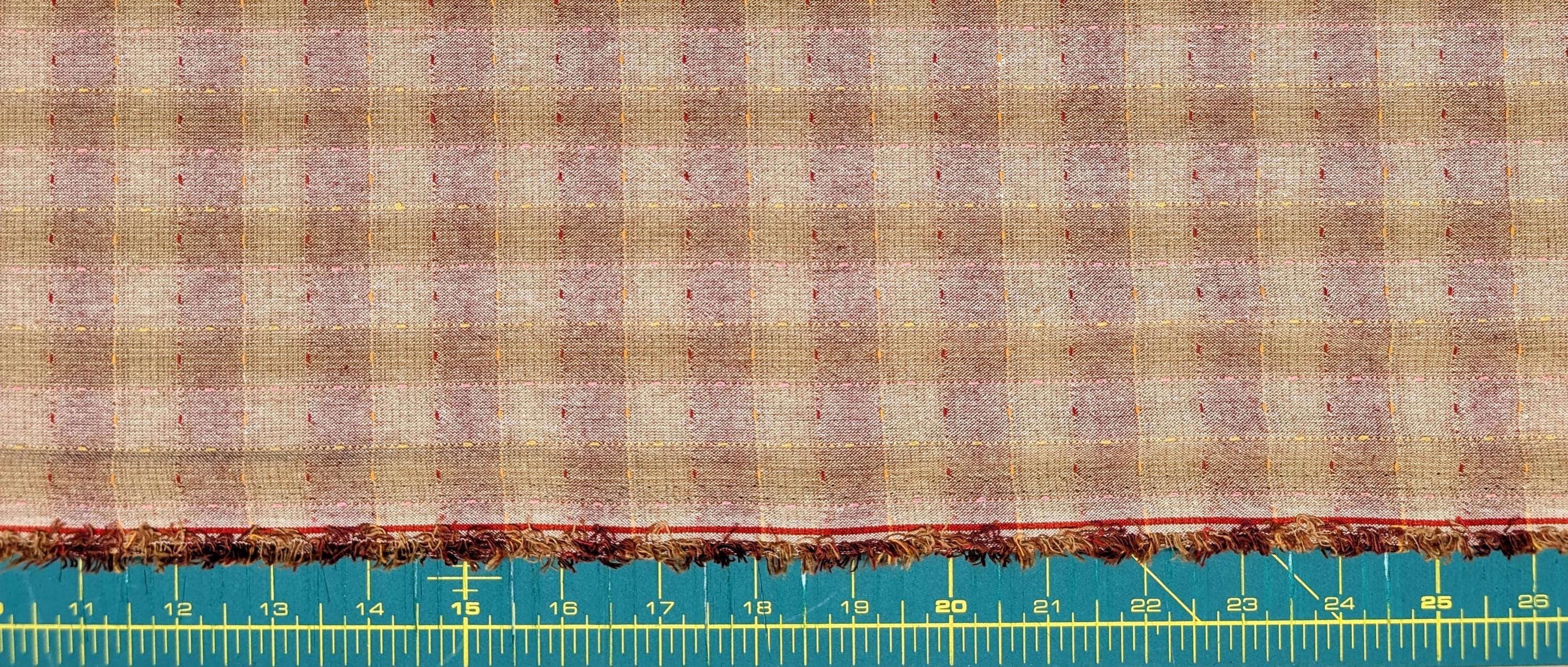 NEW Dotted textured gingham Japanese yarn dyed cotton taupe fabric SY10633S F red