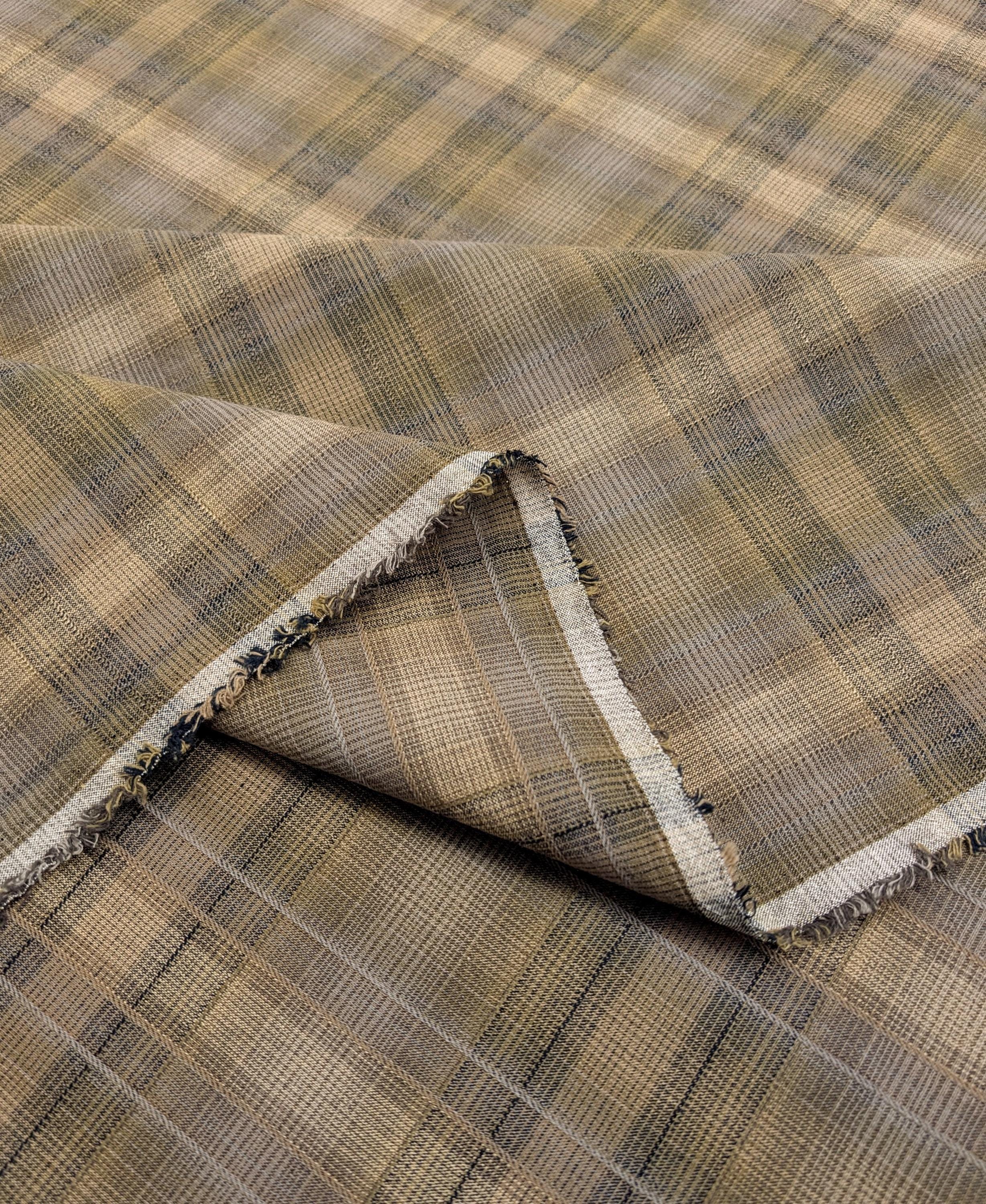 Cosmo plaid Japanese yarn dyed cotton taupe fabric AY77000-4 C green & gray