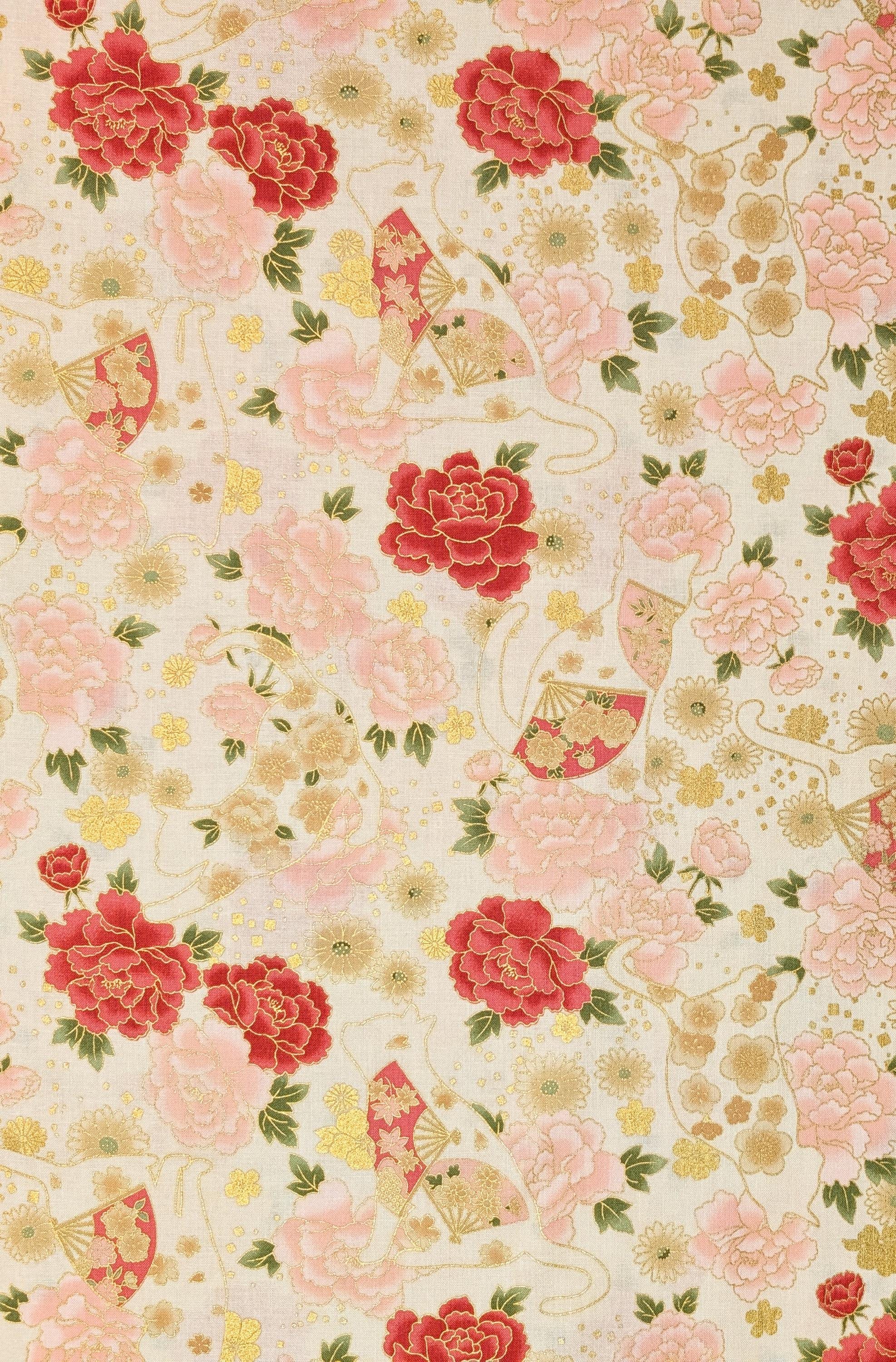 NEW Cats and Roses Quilt Gate Hyakka Ryoran Japanese cotton fabric HR3480-12 A white