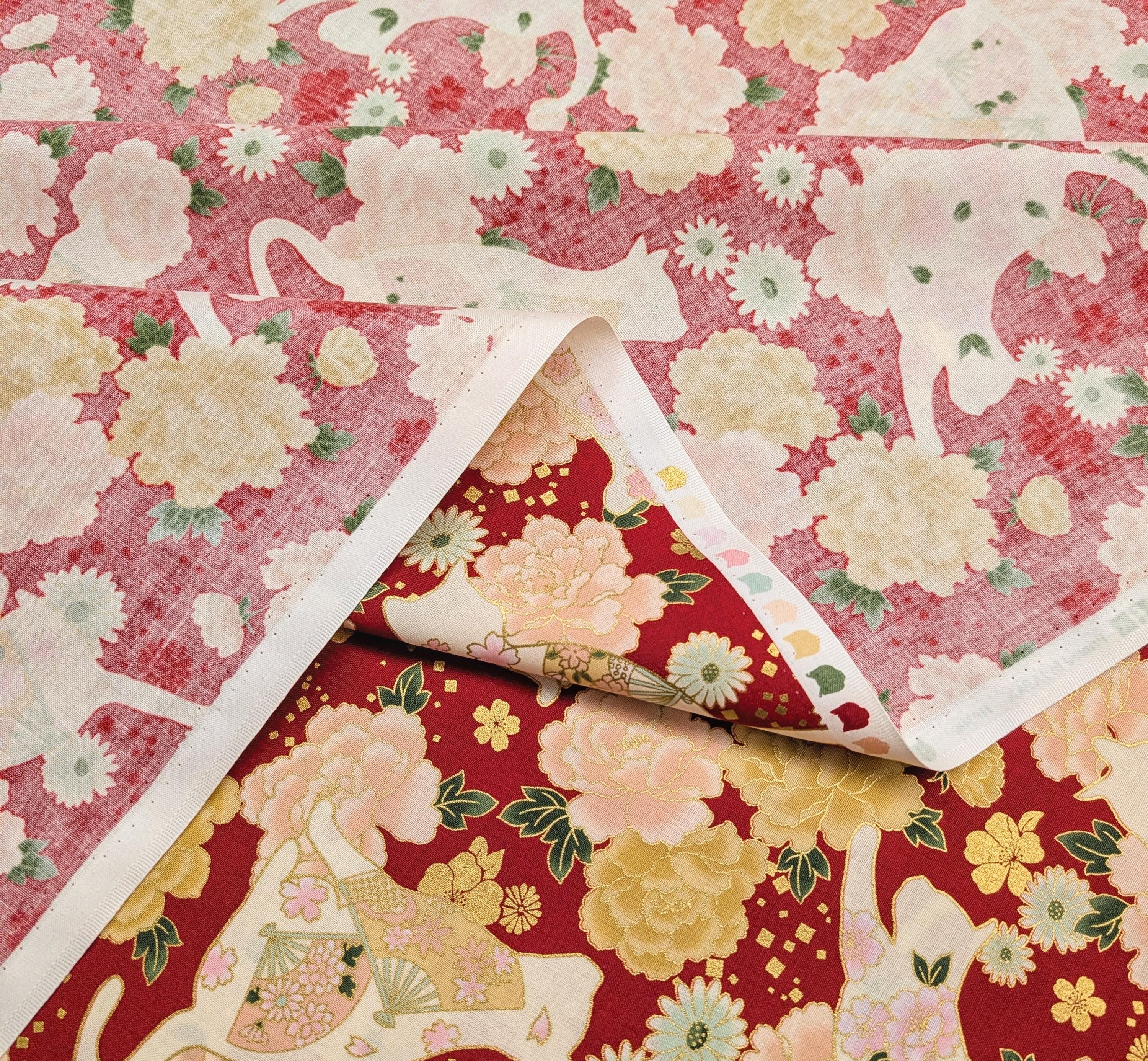 NEW Cats and Roses Quilt Gate Hyakka Ryoran Japanese cotton fabric HR3480-12 C red
