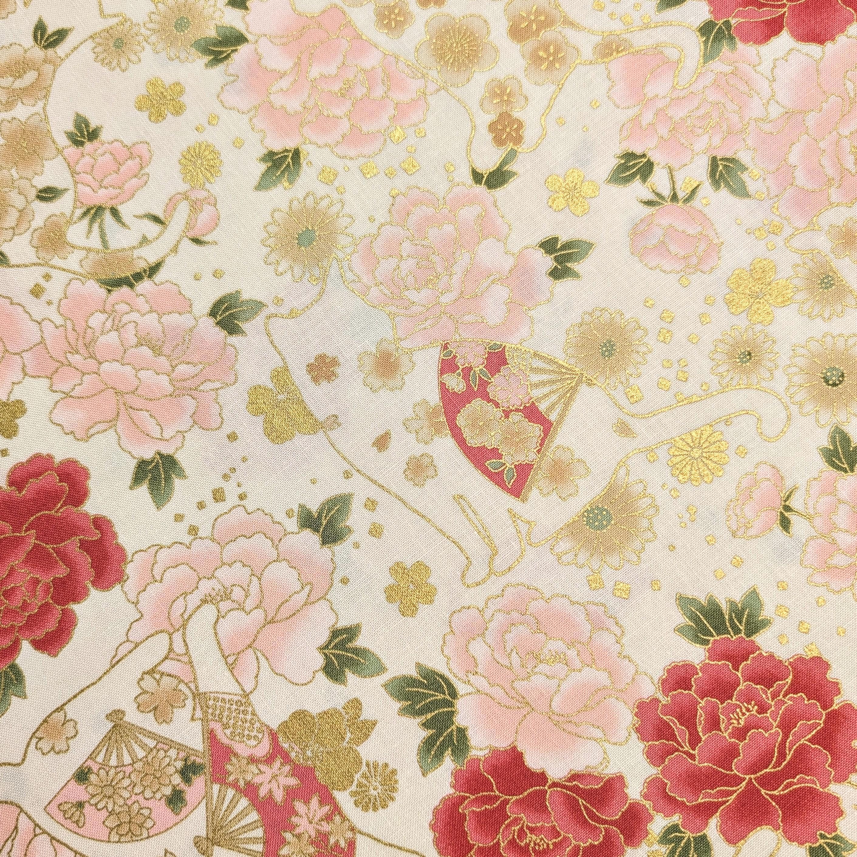 NEW Cats and Roses QuiltGate Hyakka Ryoran Japanese cotton fabric HR3480-12 A white