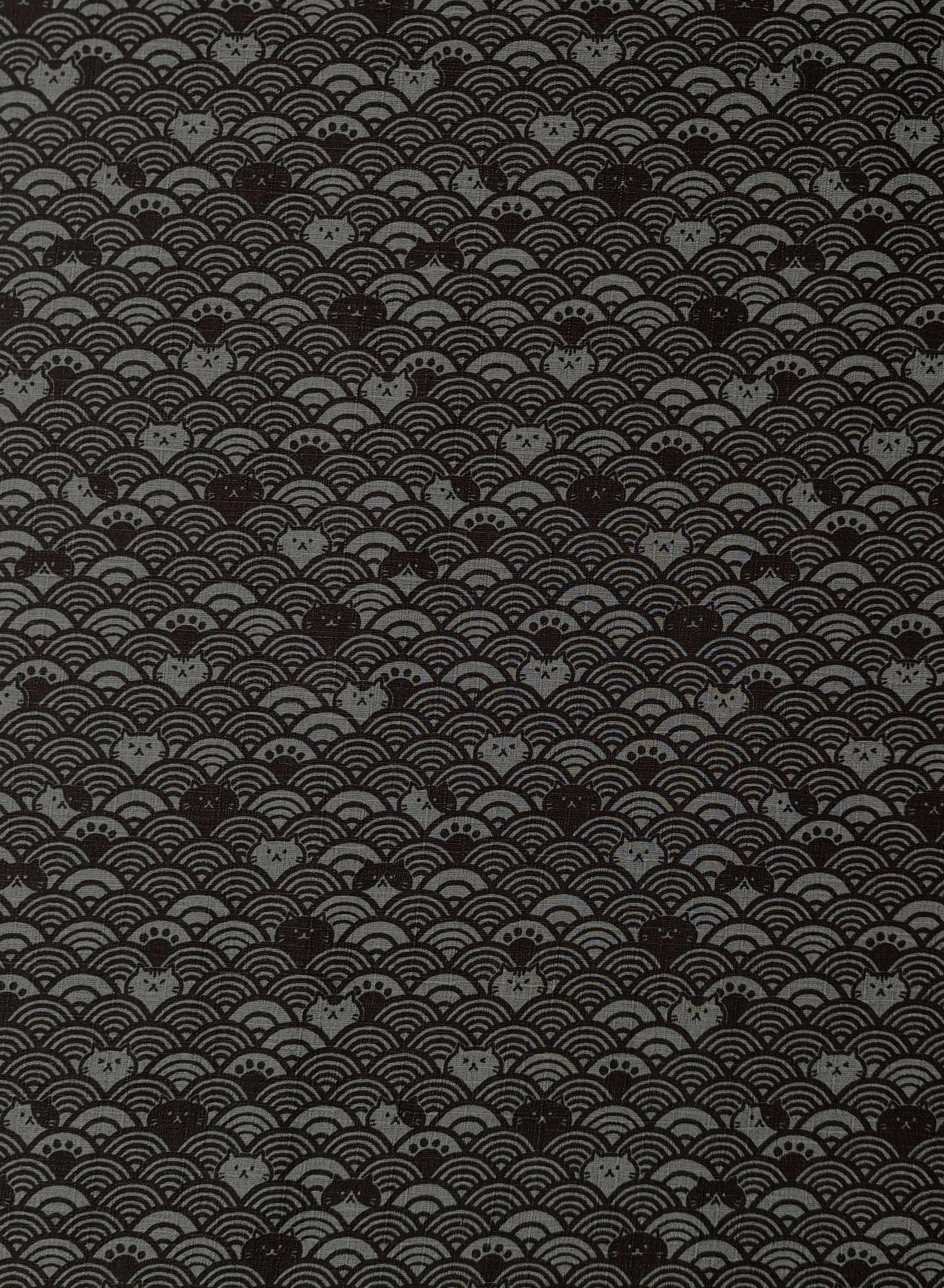 Waves with Cats Cosmo Japanese cotton dobby fabric AP41903-2E gray