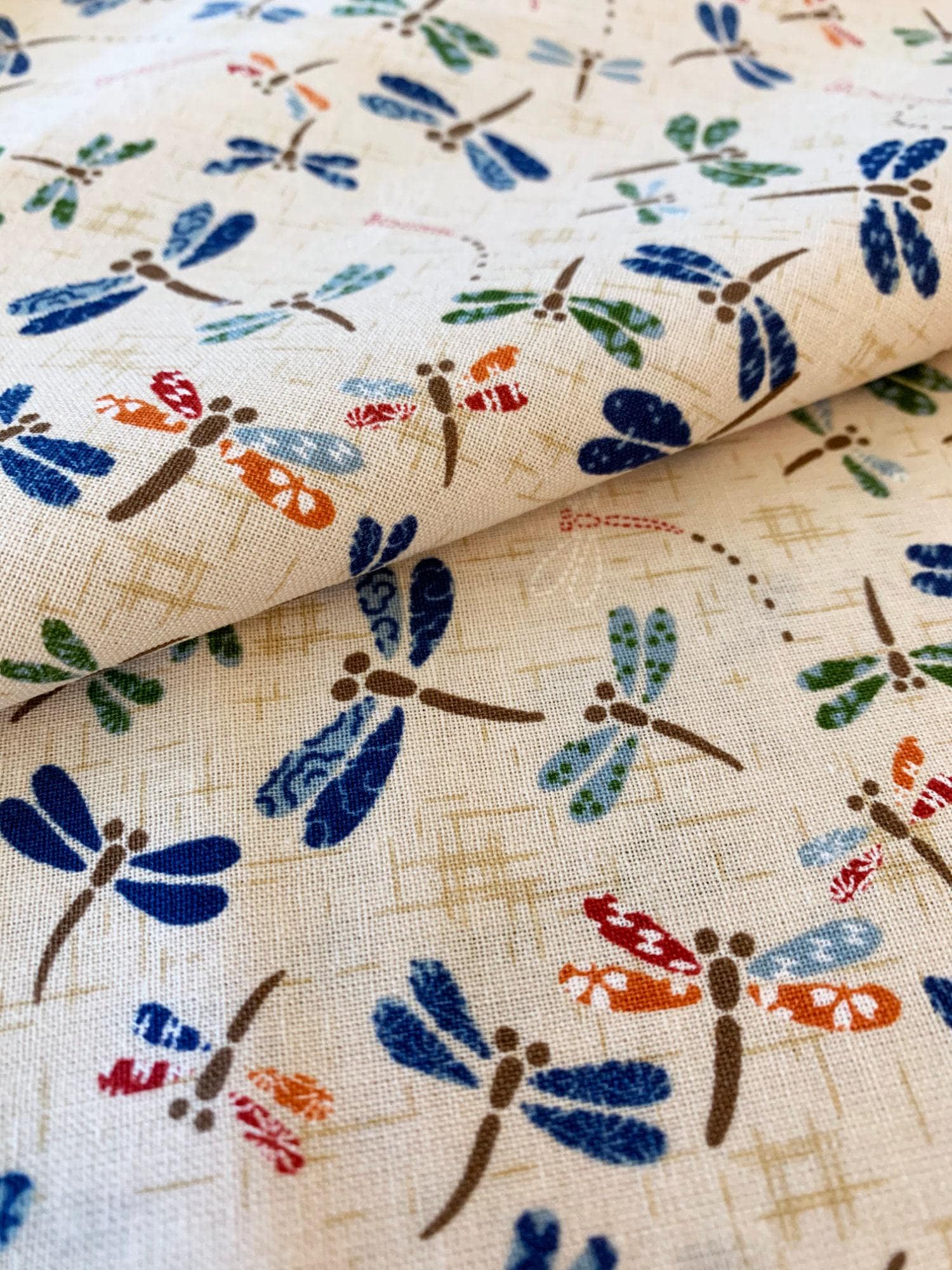 Sevenberry - Patchwork Dragonflies Cotton Fabric - Ivory