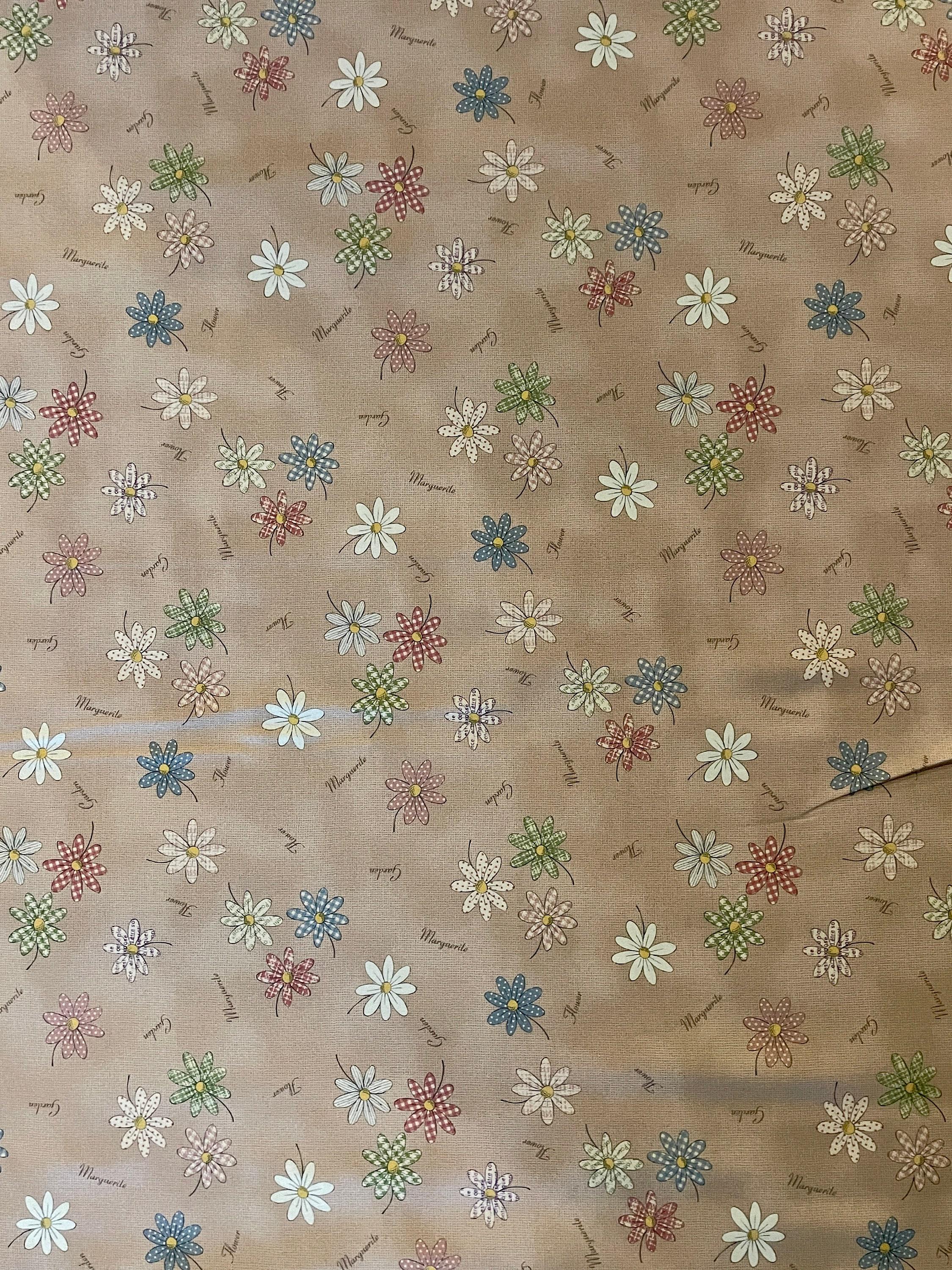Textile Pantry - Junko Matsuda Chocolate Box Collection Daisies Print Cotton Fabric - Brown