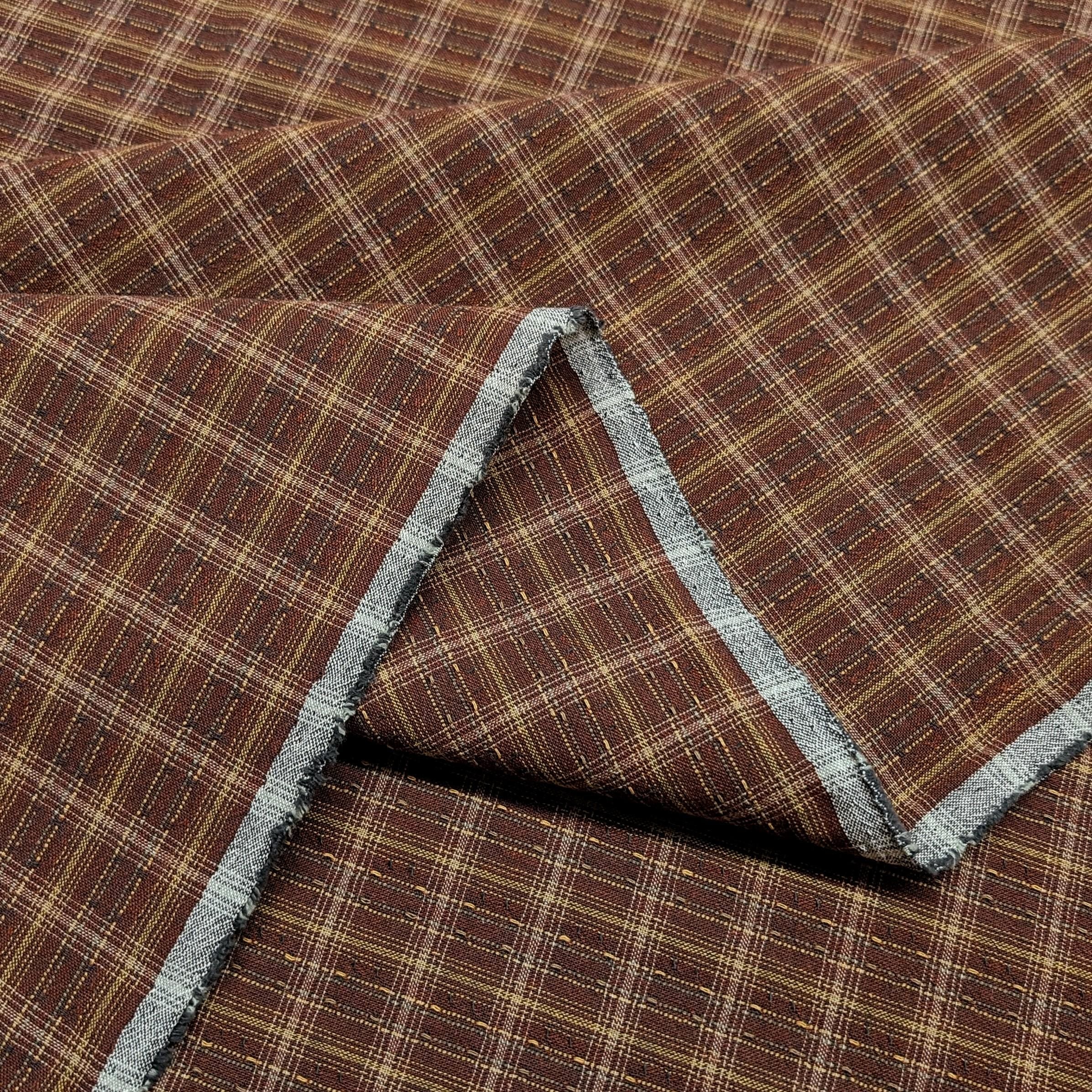 NEW Cosmo Madras Japanese yarn dyed cotton fabric AY20180H-3 C brown