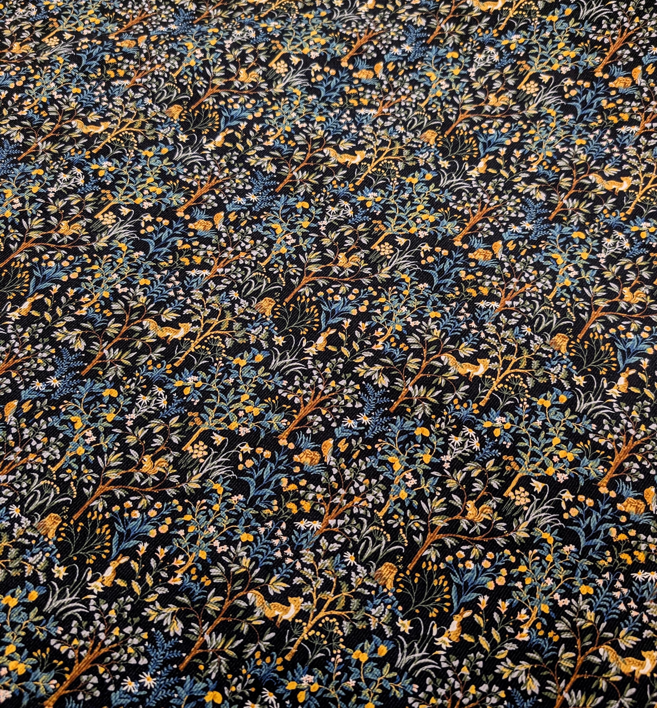 NEW Forest Fauna & Foxes Japanese cotton needle cord corduroy fabric Hokkoh 7025-1710-6 E black