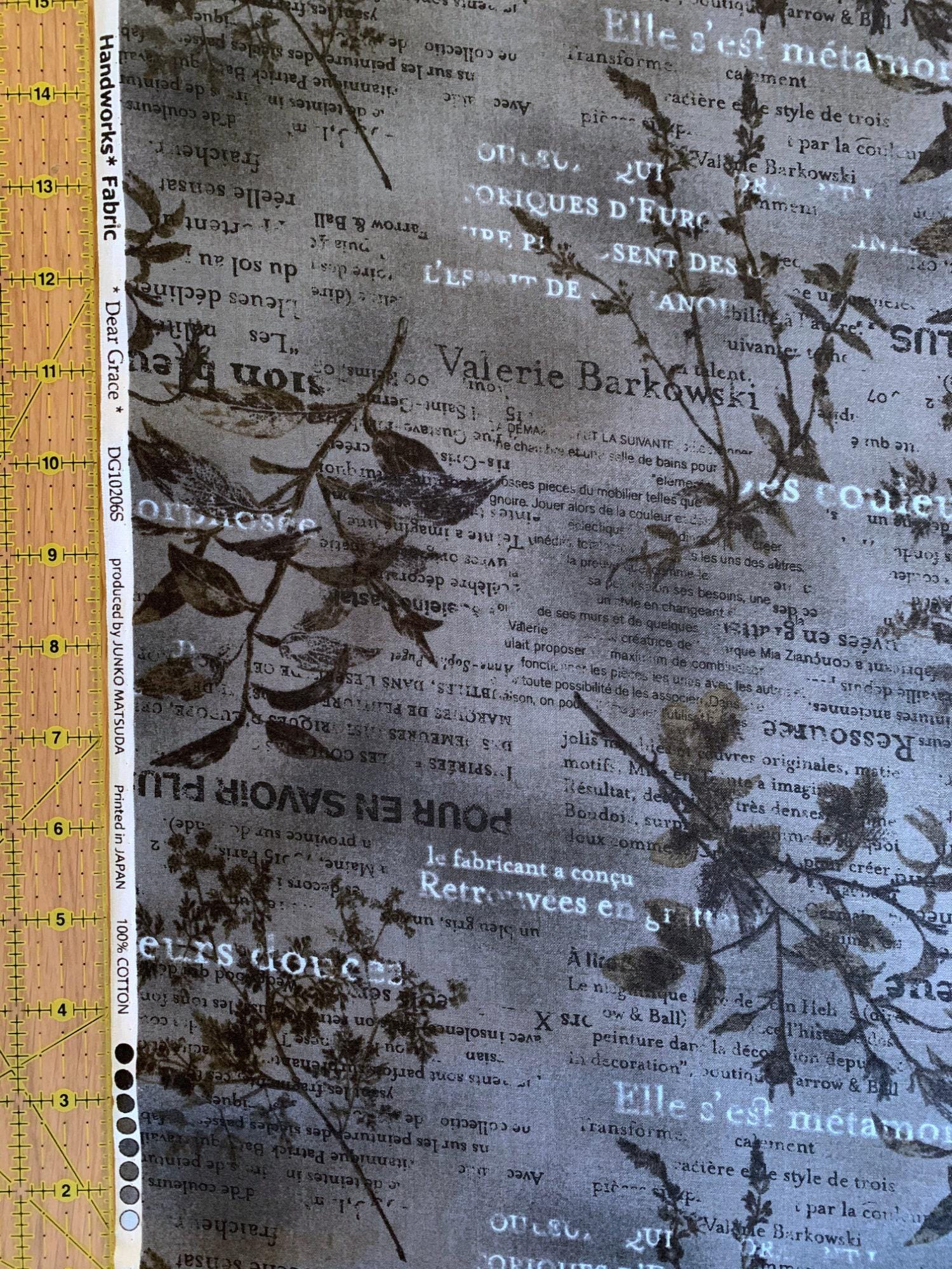 Vancet - Dear Grace Floral Text Cotton Fabric - Gray Bronze