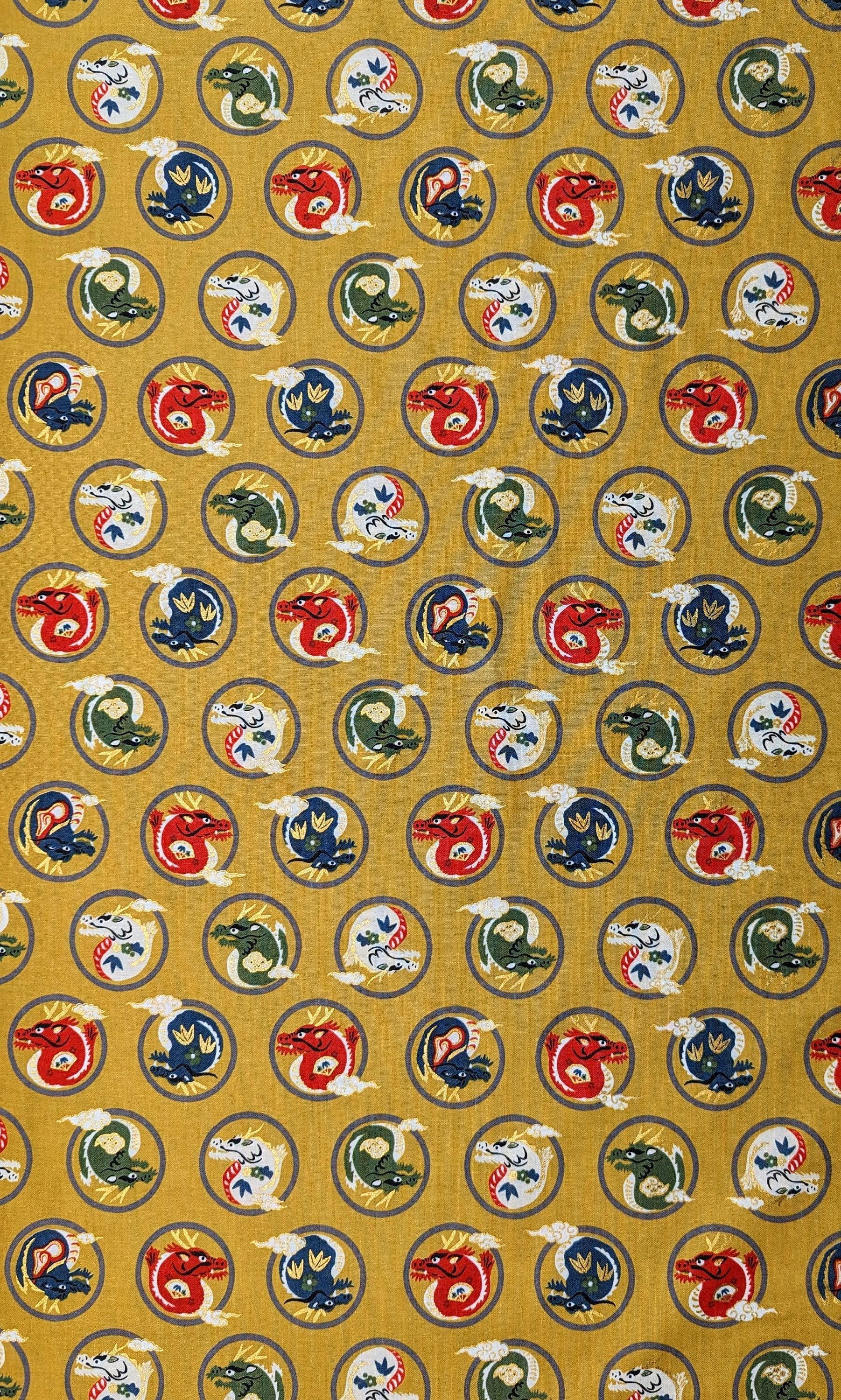 Hokkoh - Little Dragons Cotton Fabric - Yellow