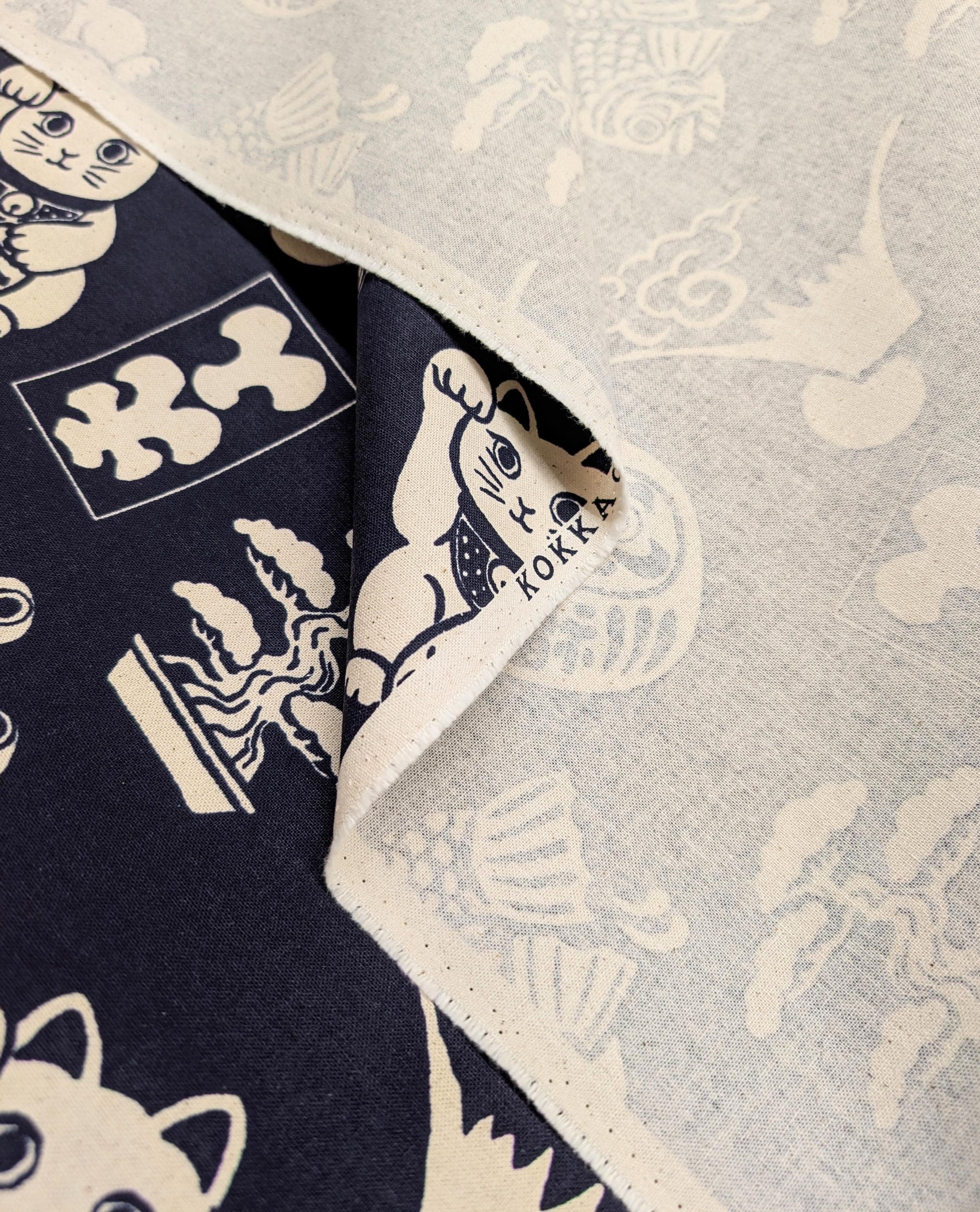 Lucky Cats and More Kokka Japanese cotton light canvas fabric YKA-29100-3A - half yard