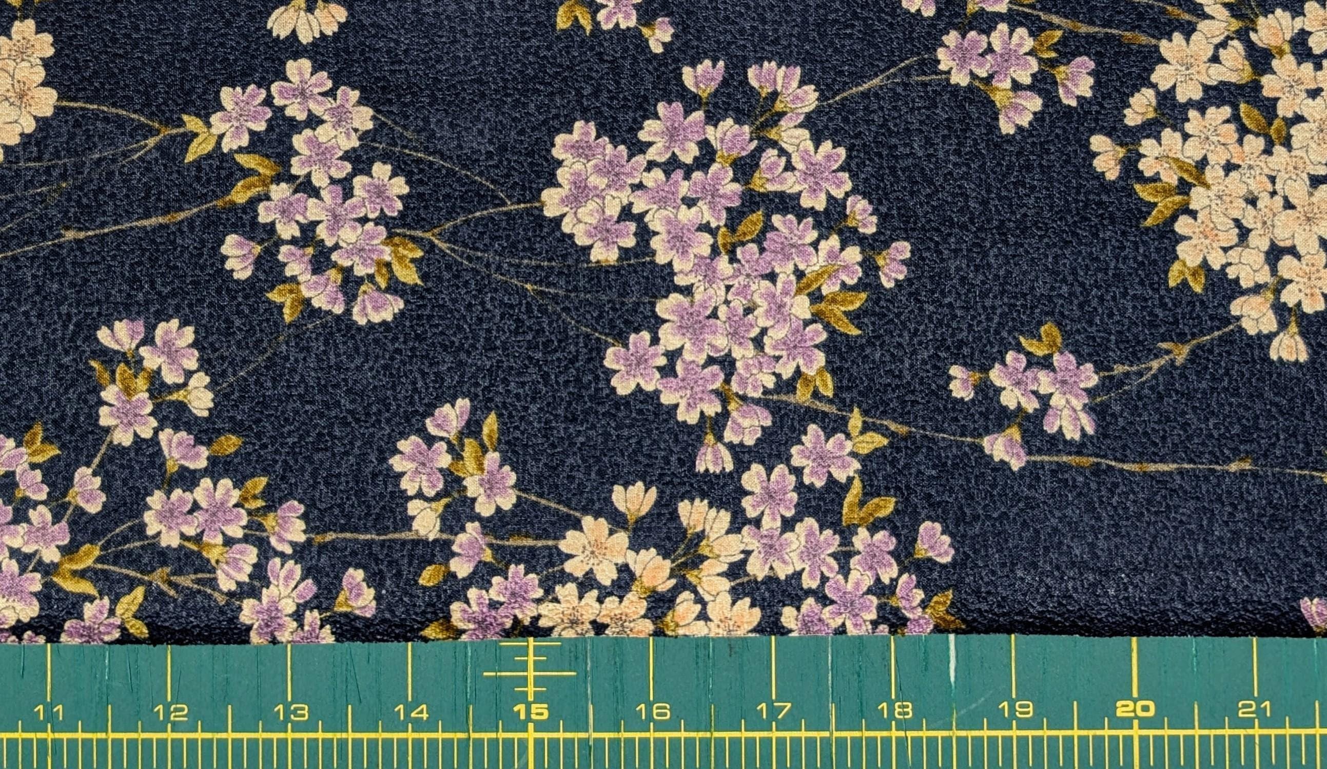 Sakura Flowers & Branches Asano Japanese crepe cotton fabric 0606-66 B blue