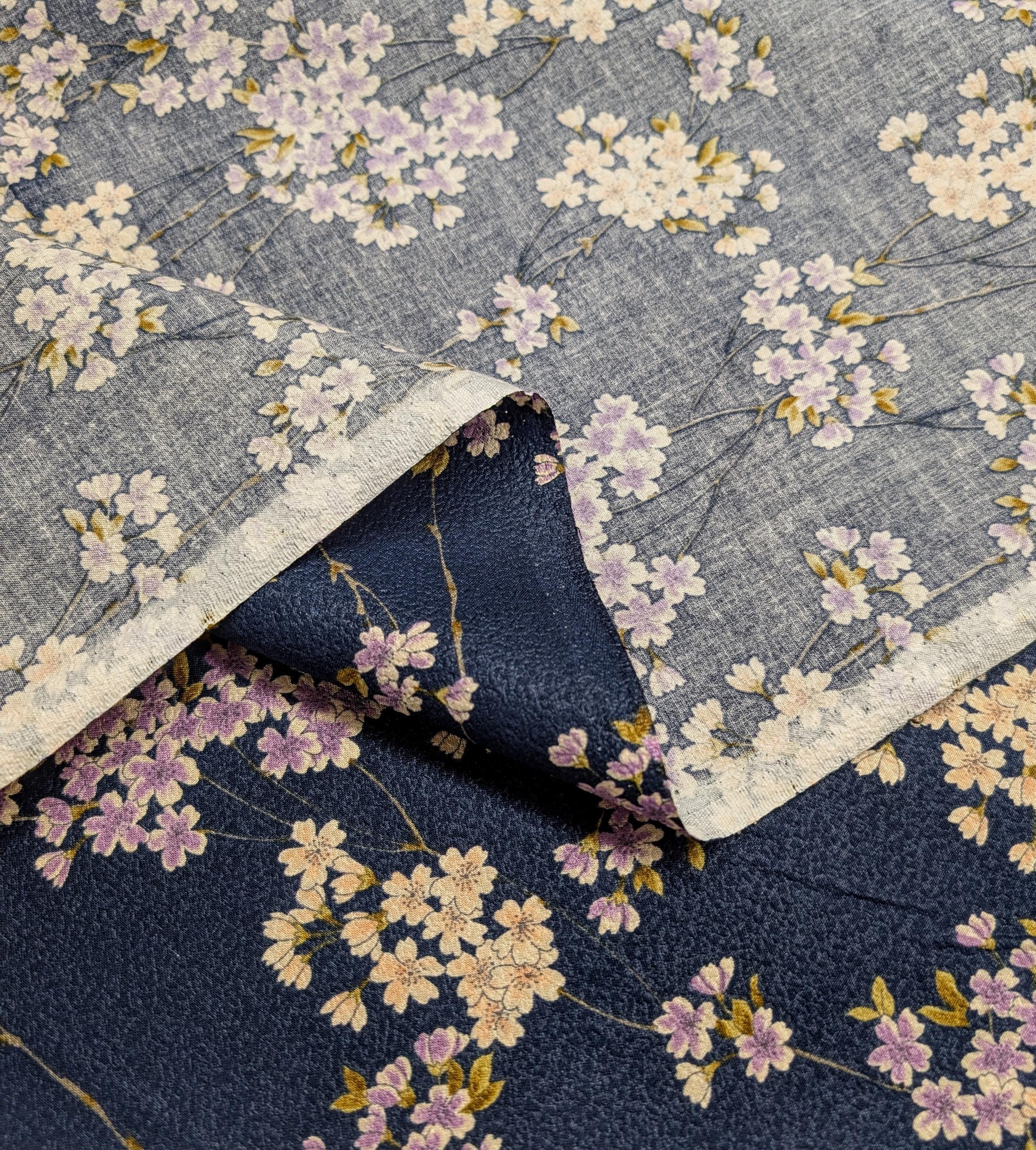 Sakura Flowers & Branches Asano Japanese crepe cotton fabric 0606-66 B blue