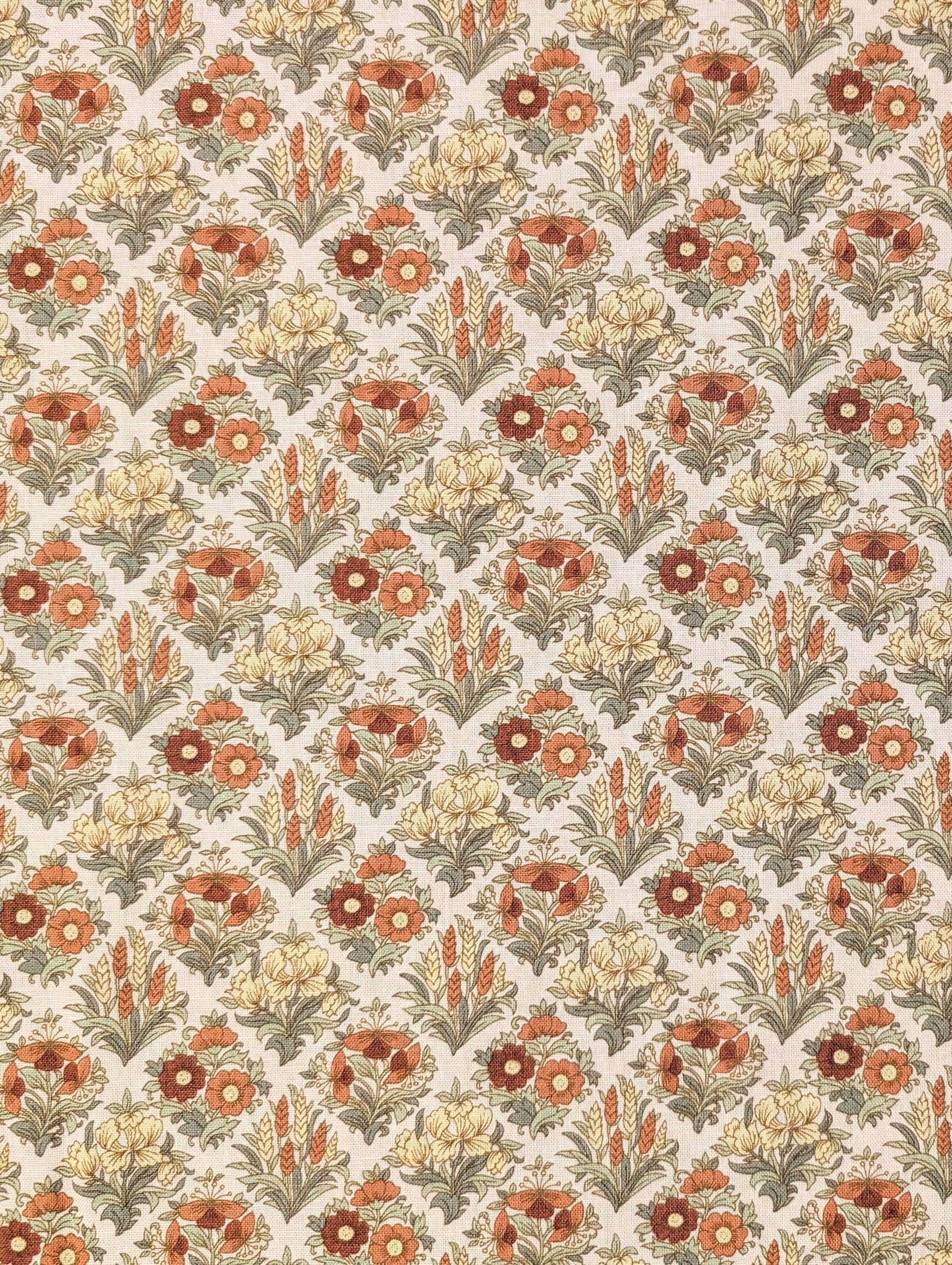 Kokka - Gridded Bouquet Cotton/Linen Fabric - Beige