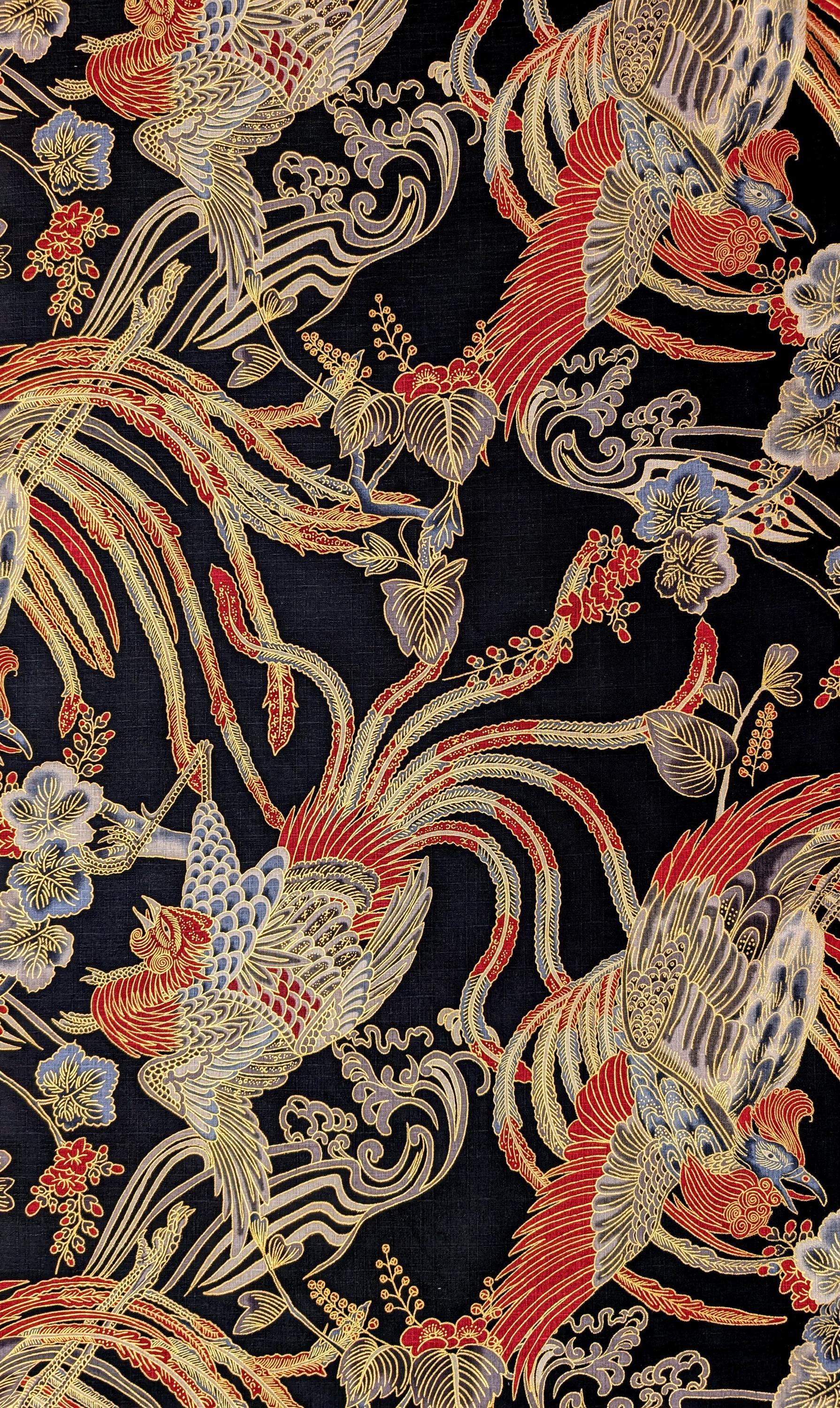 NEW Golden Phoenix Hokkoh Japanese cotton dobby fabric 1024-1110-1 E black