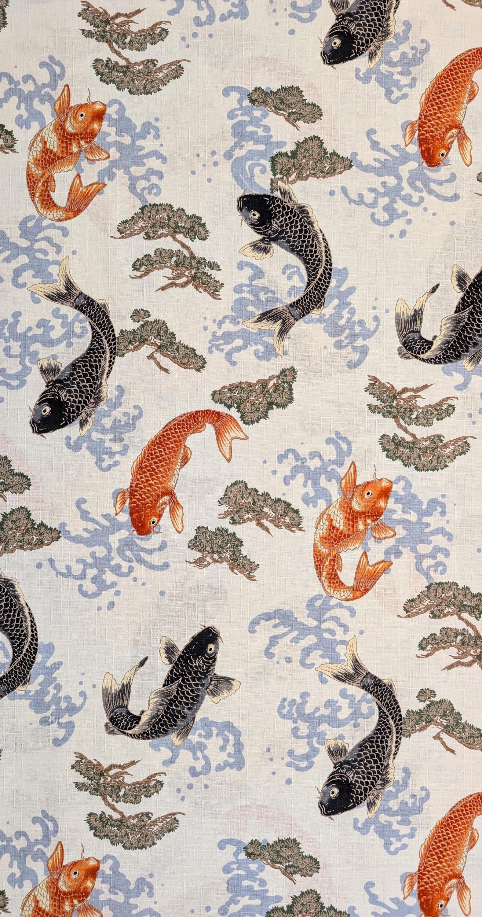 Hokkoh - Hopping Koi Cotton Dobby - White