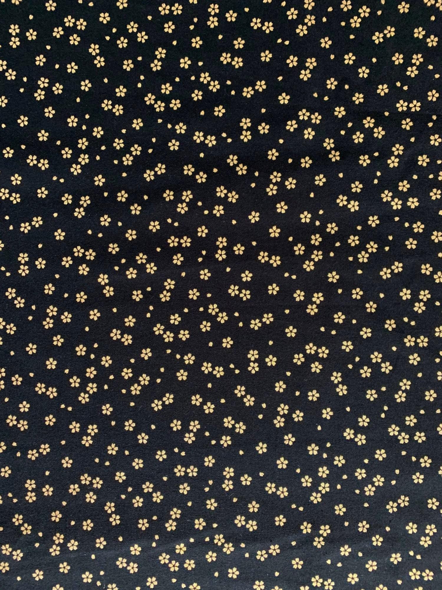 Sevenberry - Golden Cherry Blossoms Cotton Fabric - Black