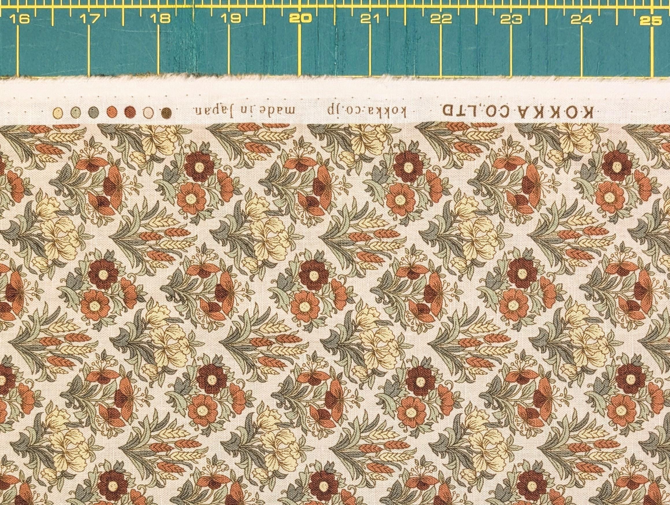 Kokka - Gridded Bouquet Cotton/Linen Fabric - Beige