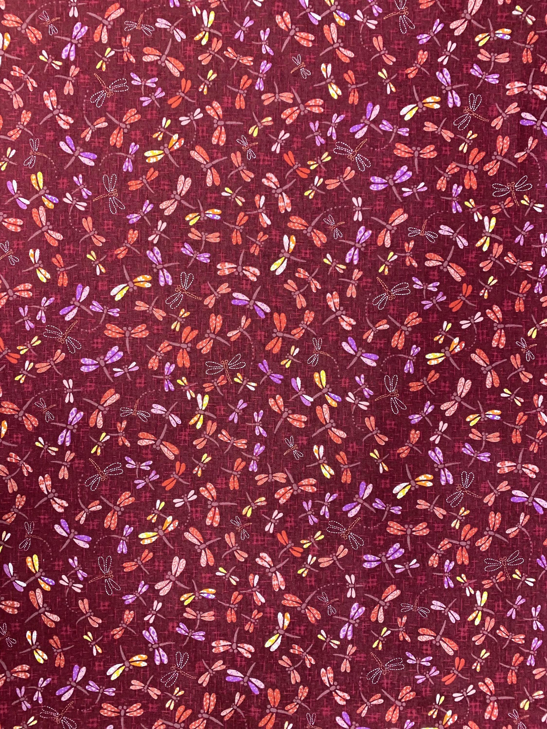 Sevenberry - Patchwork Dragonflies Cotton Fabric - Red
