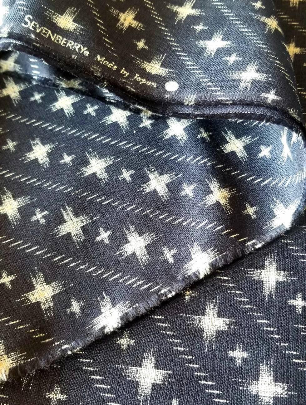 Sevenberry - Diagonal Crosses Cotton Fabric - Navy Indigo Blue Beige