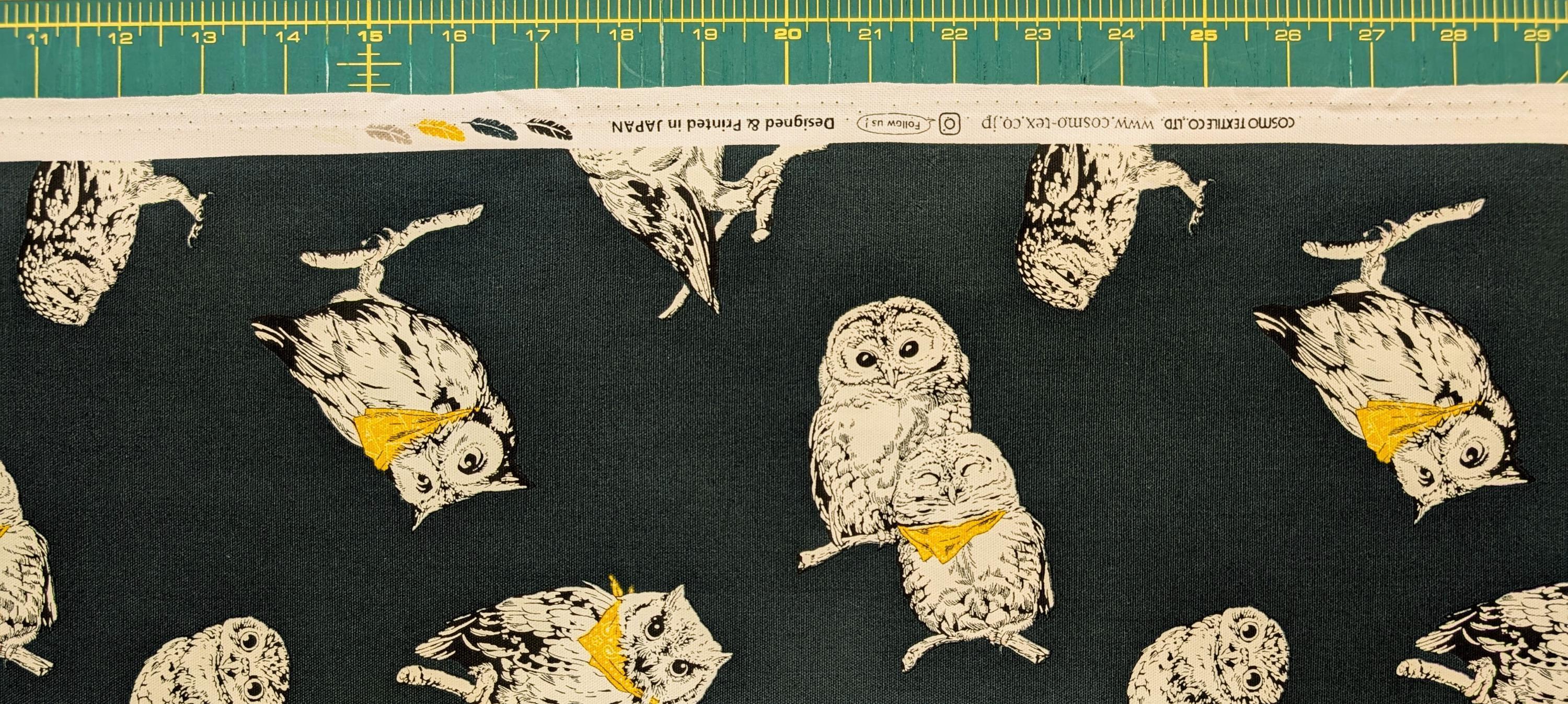 Cosmo - Owls in Bandanas Cotton Oxford - Dark Green