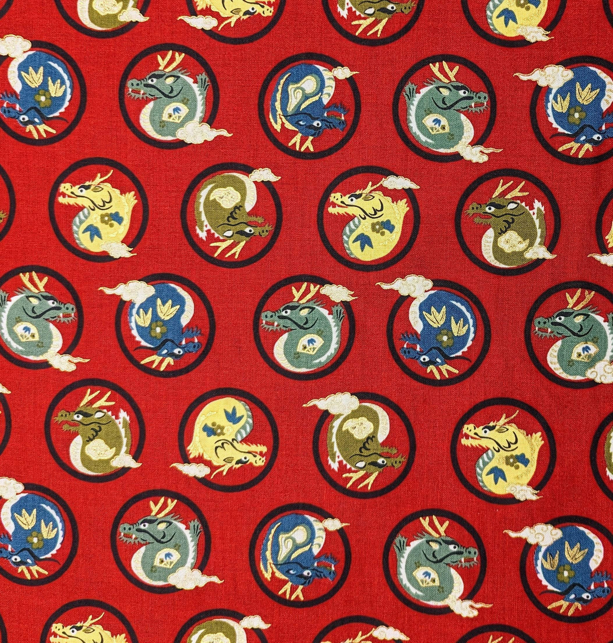 Hokkoh - Little Dragons Cotton Fabric - Red