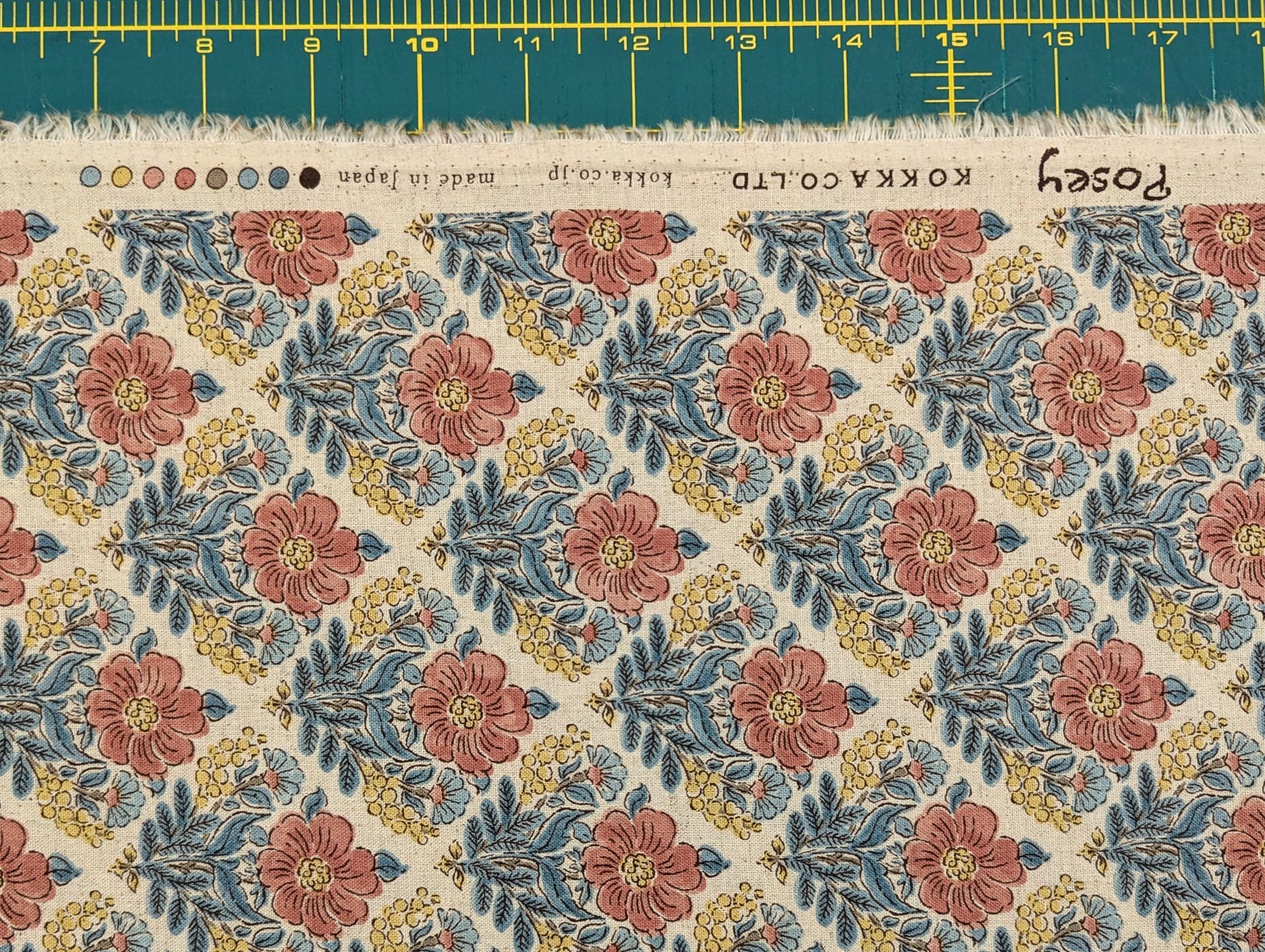 Kokka - Flower Diamonds Cotton/Linen Fabric - Red