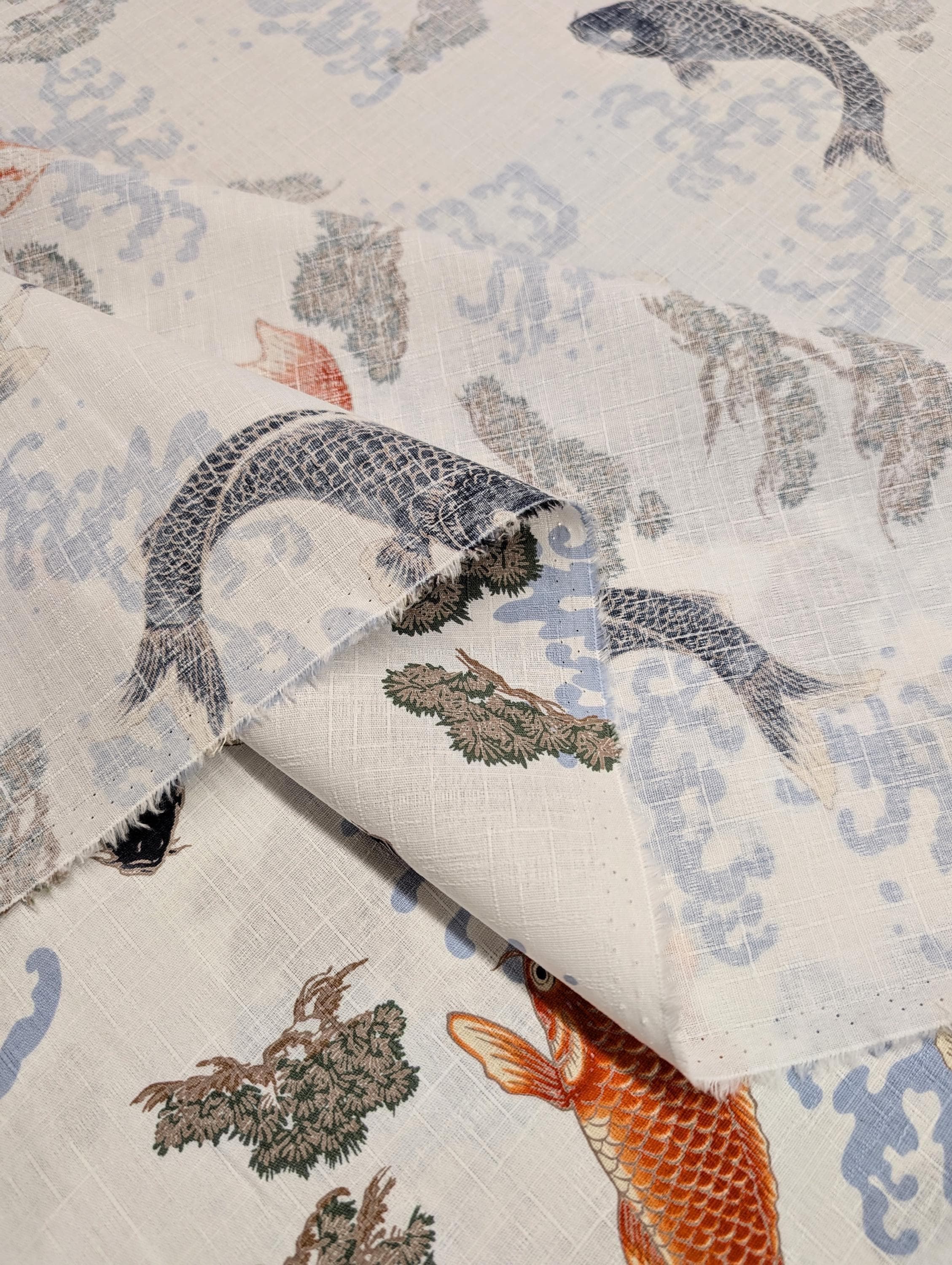 Hokkoh - Hopping Koi Cotton Dobby - White