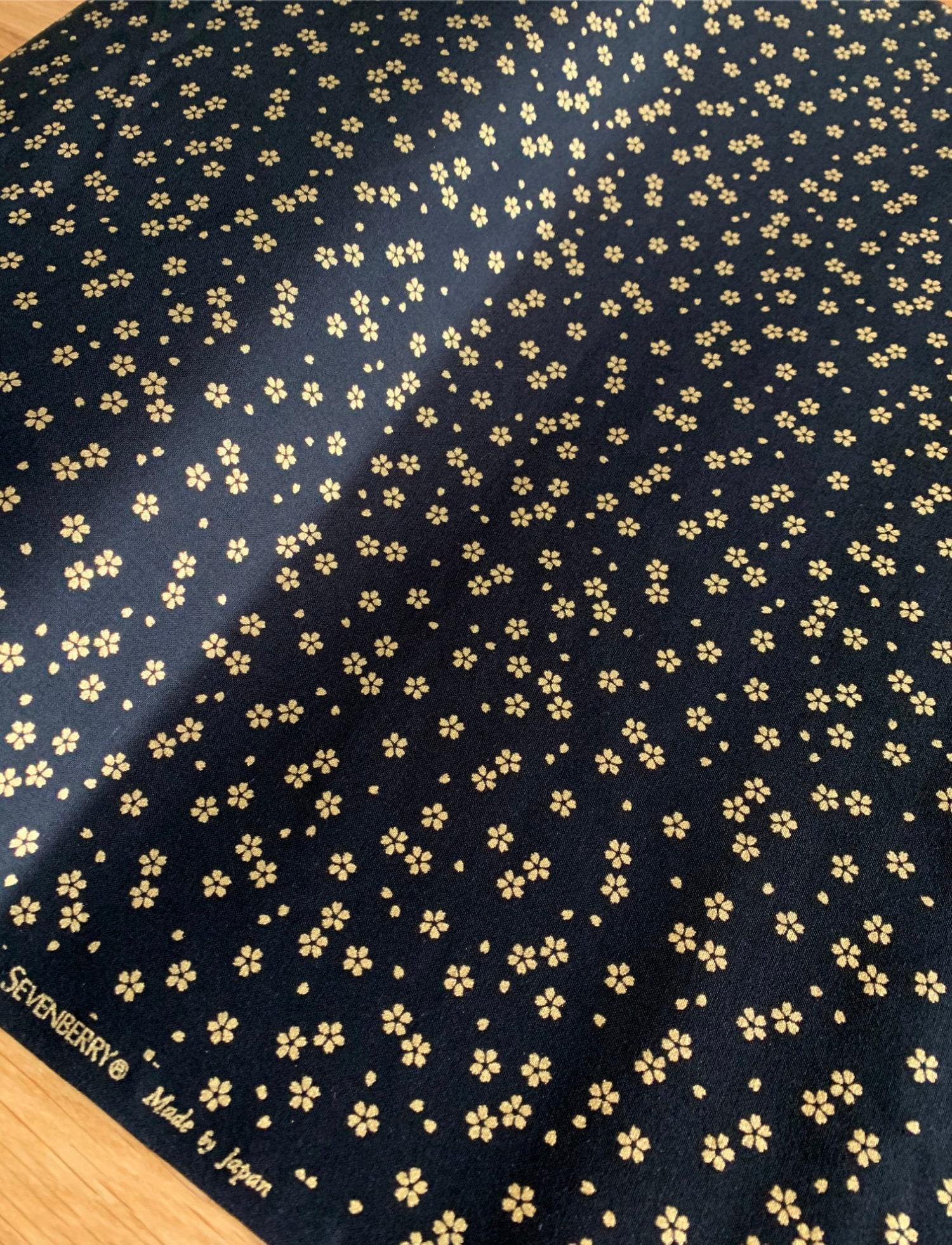 Sevenberry - Golden Cherry Blossoms Cotton Fabric - Black