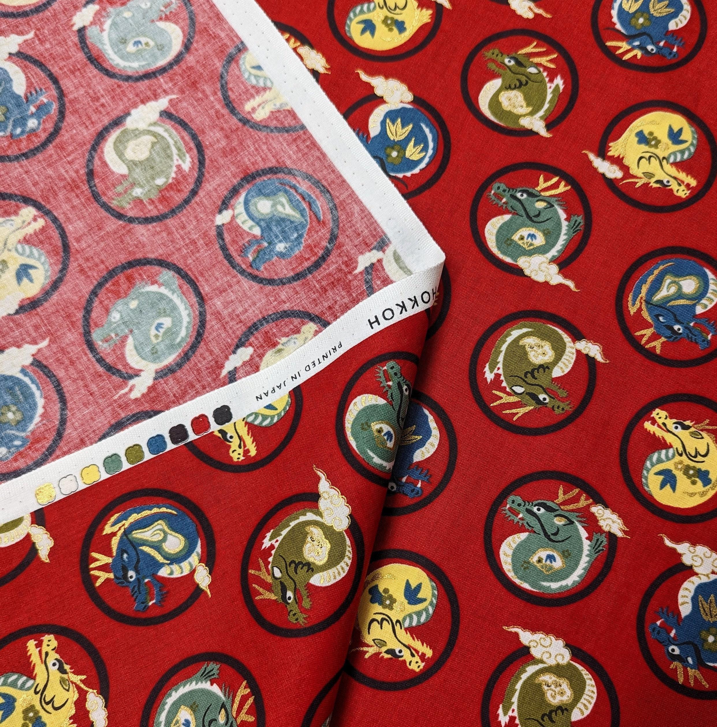 Hokkoh - Little Dragons Cotton Fabric - Red