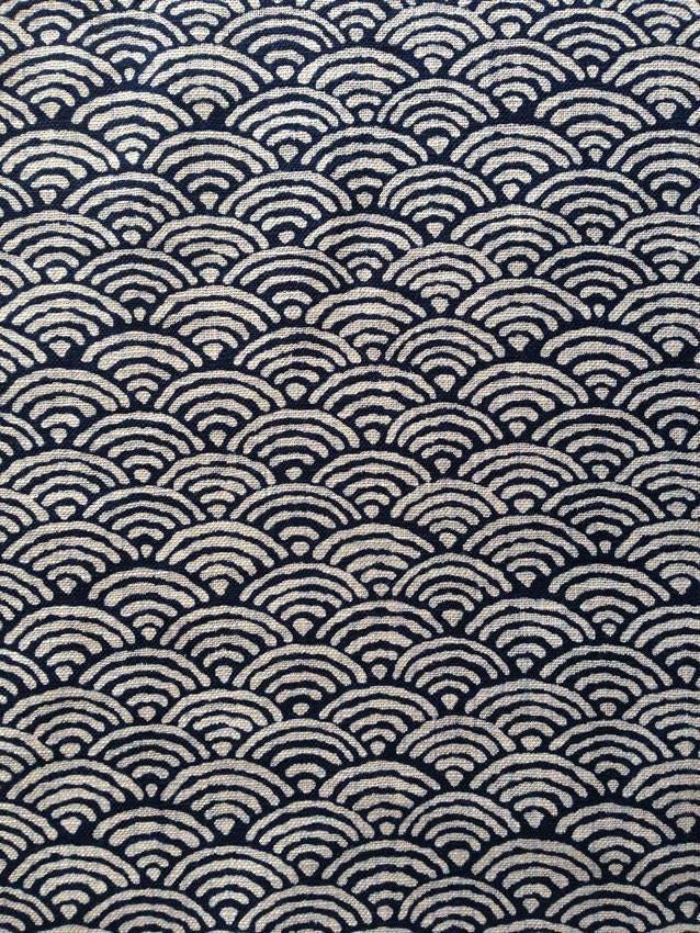 Sevenberry - Ocean Waves Seigaiha Cotton Fabric 青海波 - Navy Blue Beige