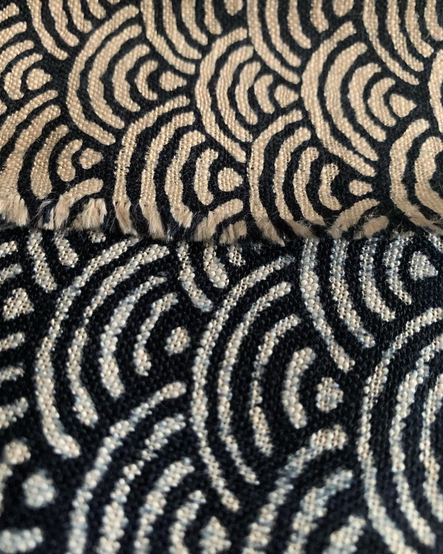 Sevenberry - Ocean Waves Seigaiha Cotton Fabric 青海波 - Navy Blue Beige