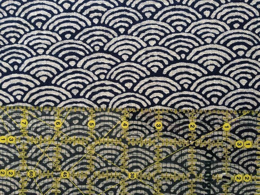 Sevenberry - Ocean Waves Seigaiha Cotton Fabric 青海波 - Navy Blue Beige