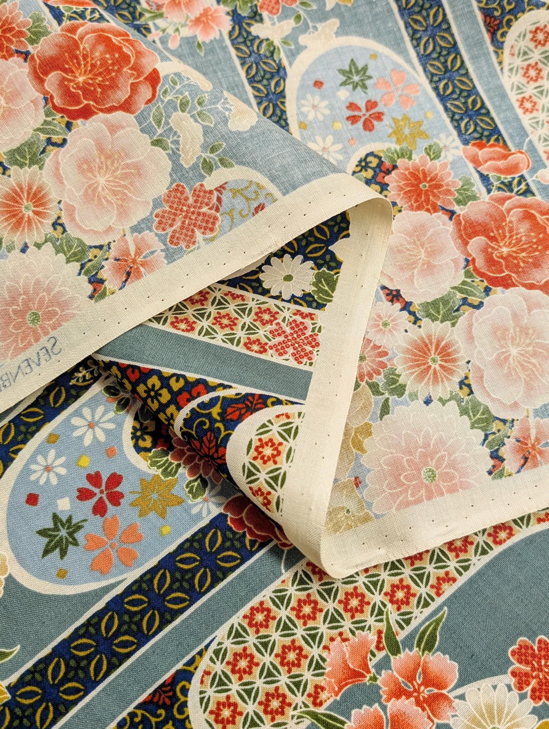 Sevenberry - Floral Waves Cotton Fabric - Blue and Green