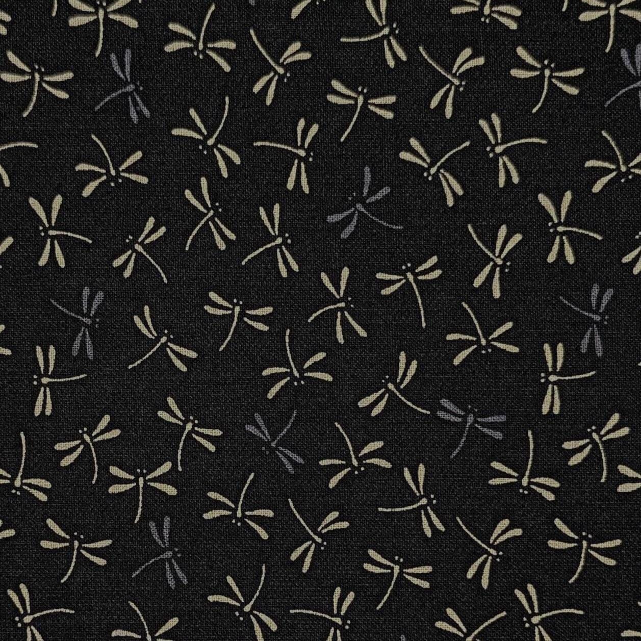 Sevenberry - Dragonflies in Black Cotton Fabric - Black