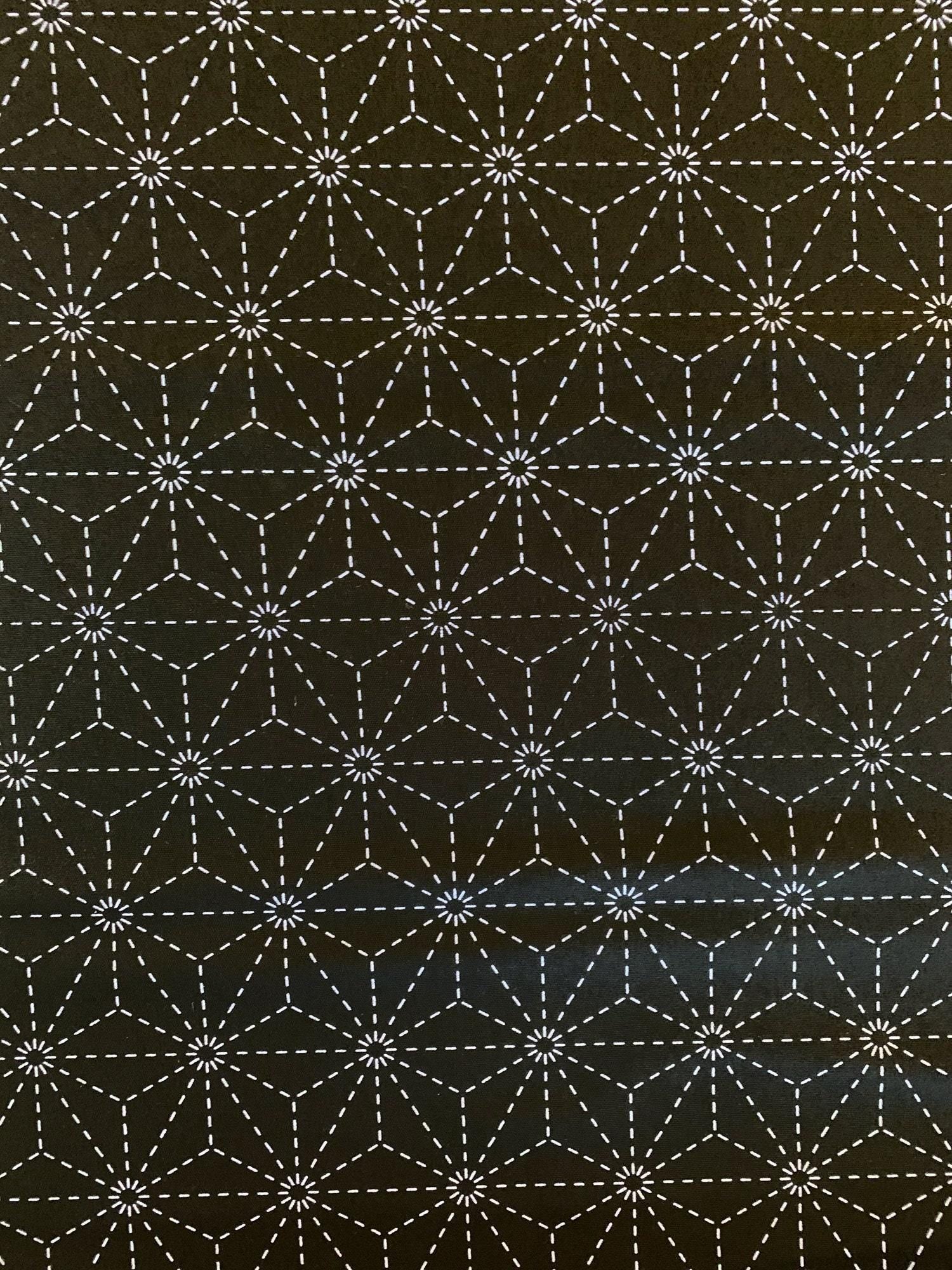 Olympus - Asanoha Stars Pre-Printed Sashiko Cotton Fabric - Black