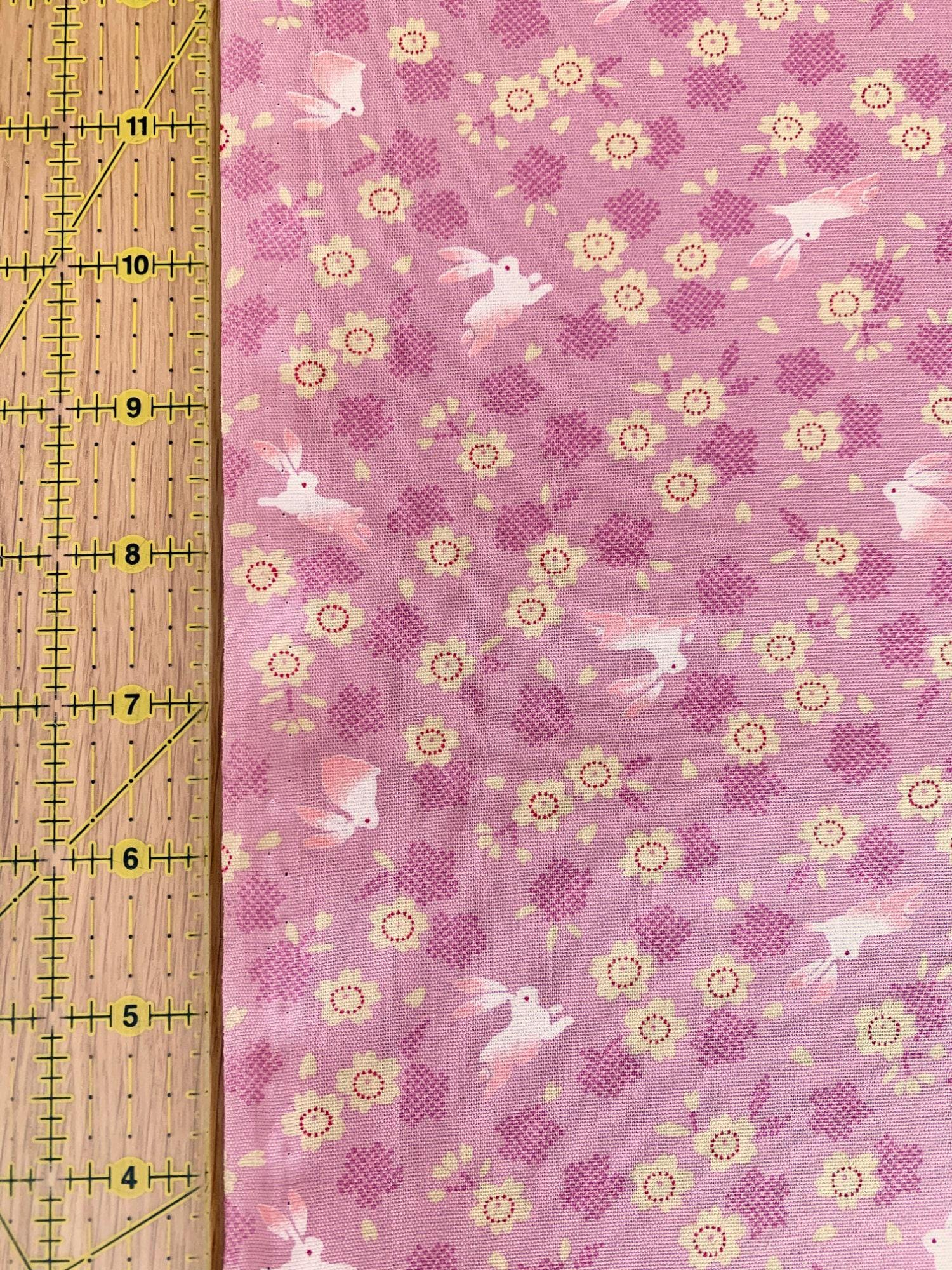 Rabbits and Cherry Blossoms Japanese cotton fabric 3060-27B pink