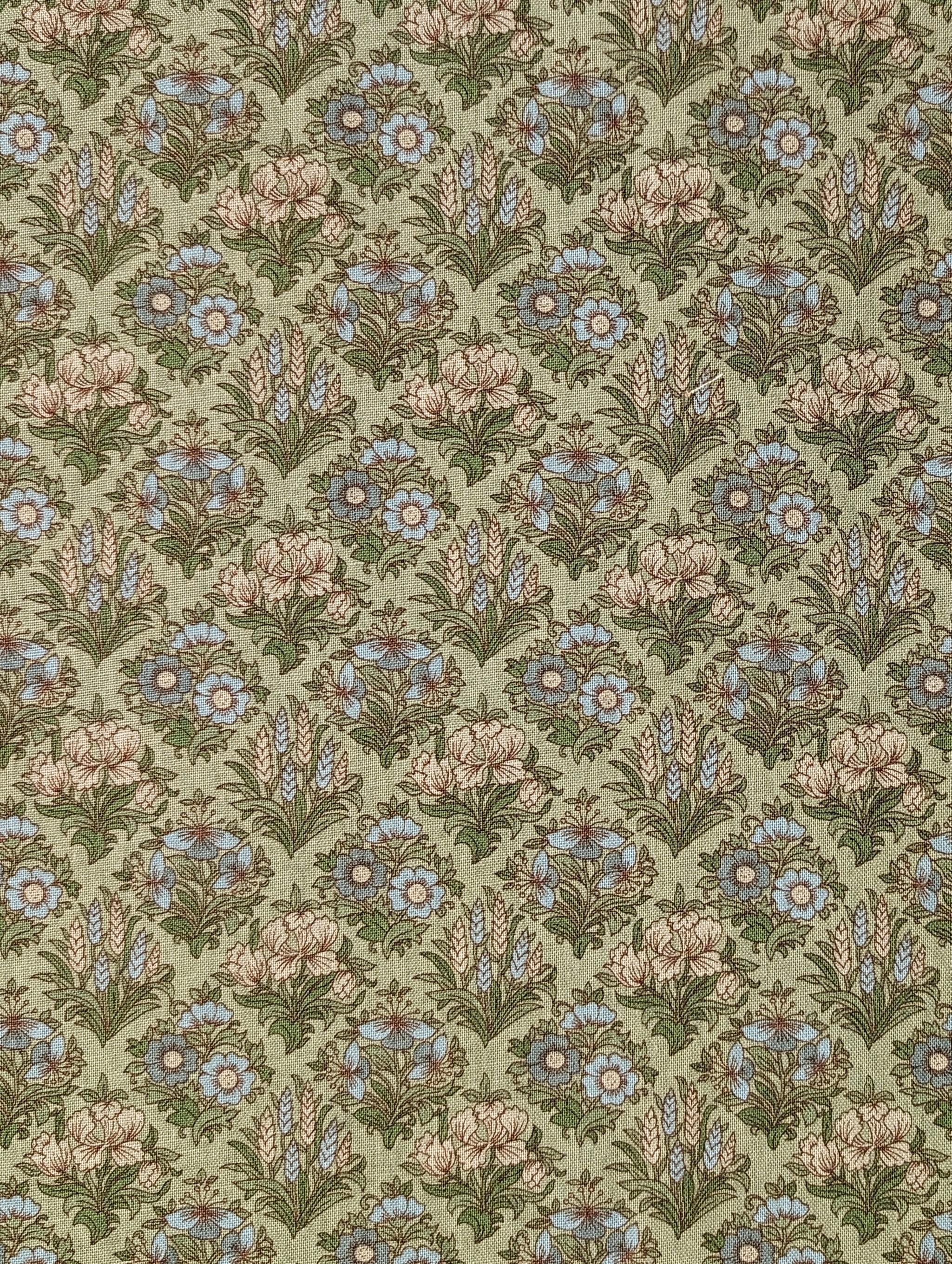 Kokka - Gridded Bouquet Cotton/Linen Fabric - Green